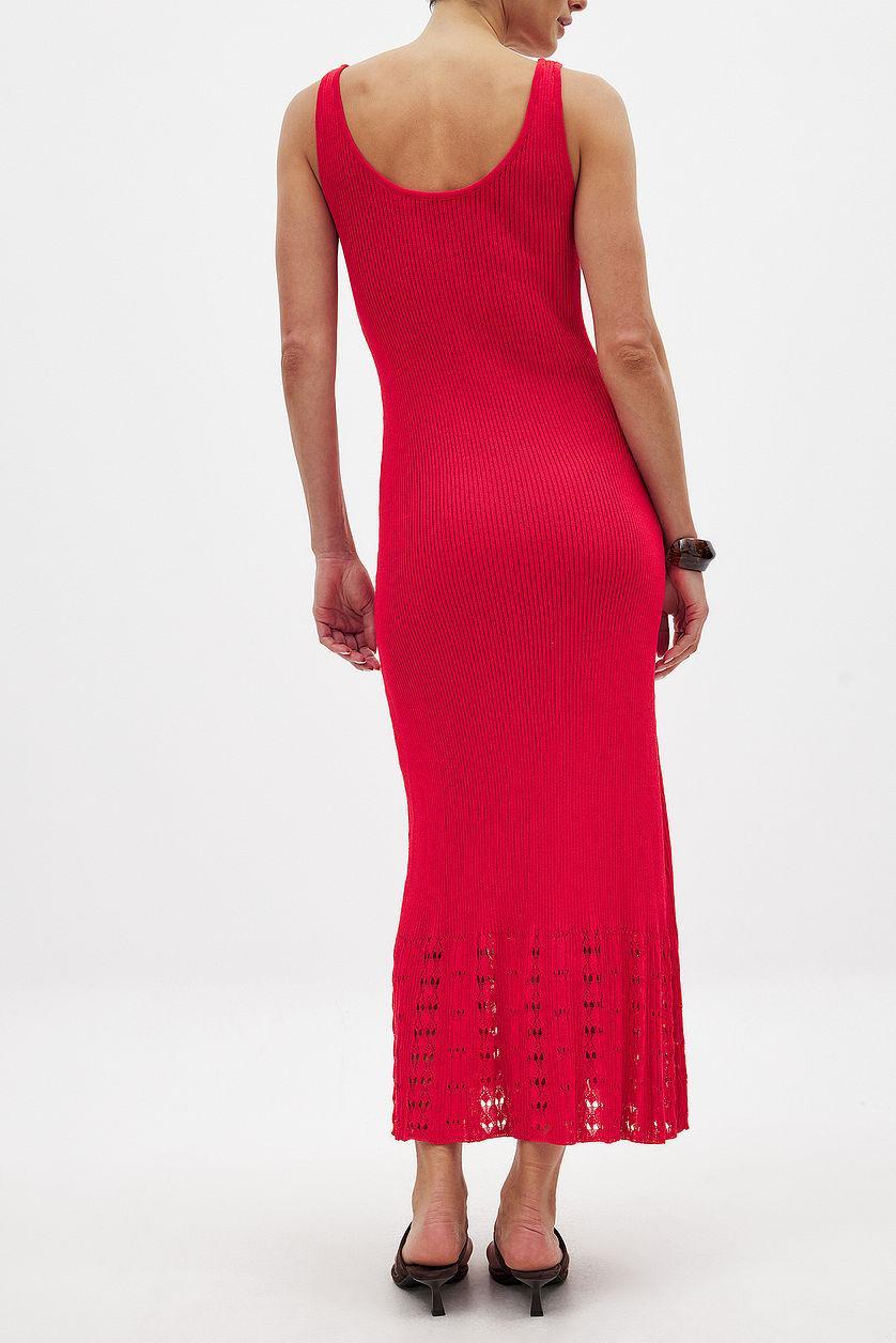 Knitted Scoop Neck Crochet Midi Dress Product Image