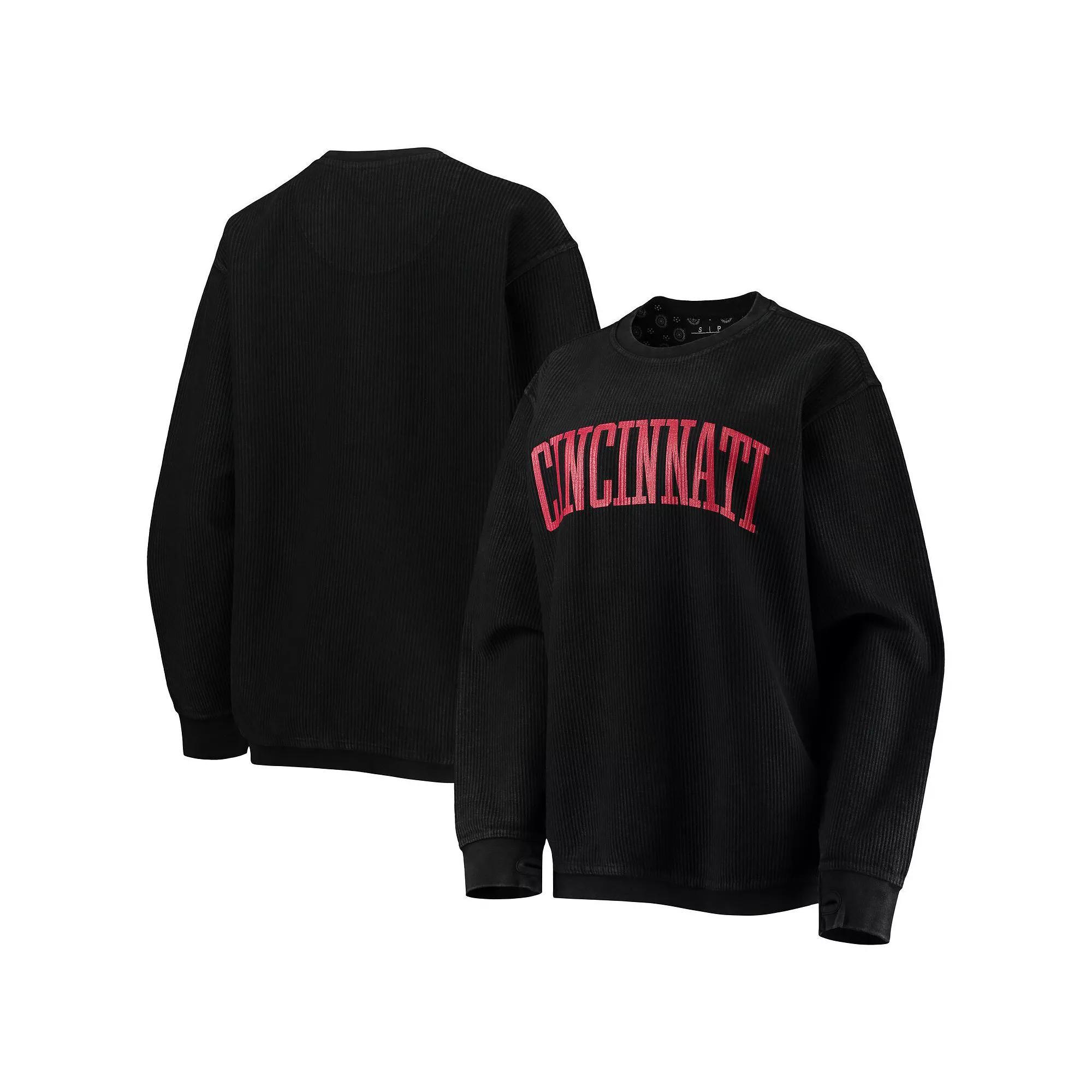 Womens Pressbox Cincinnati Bearcats Comfy Cord Vintage Wash Basic Arch Pullover Sweatshirt Product Image