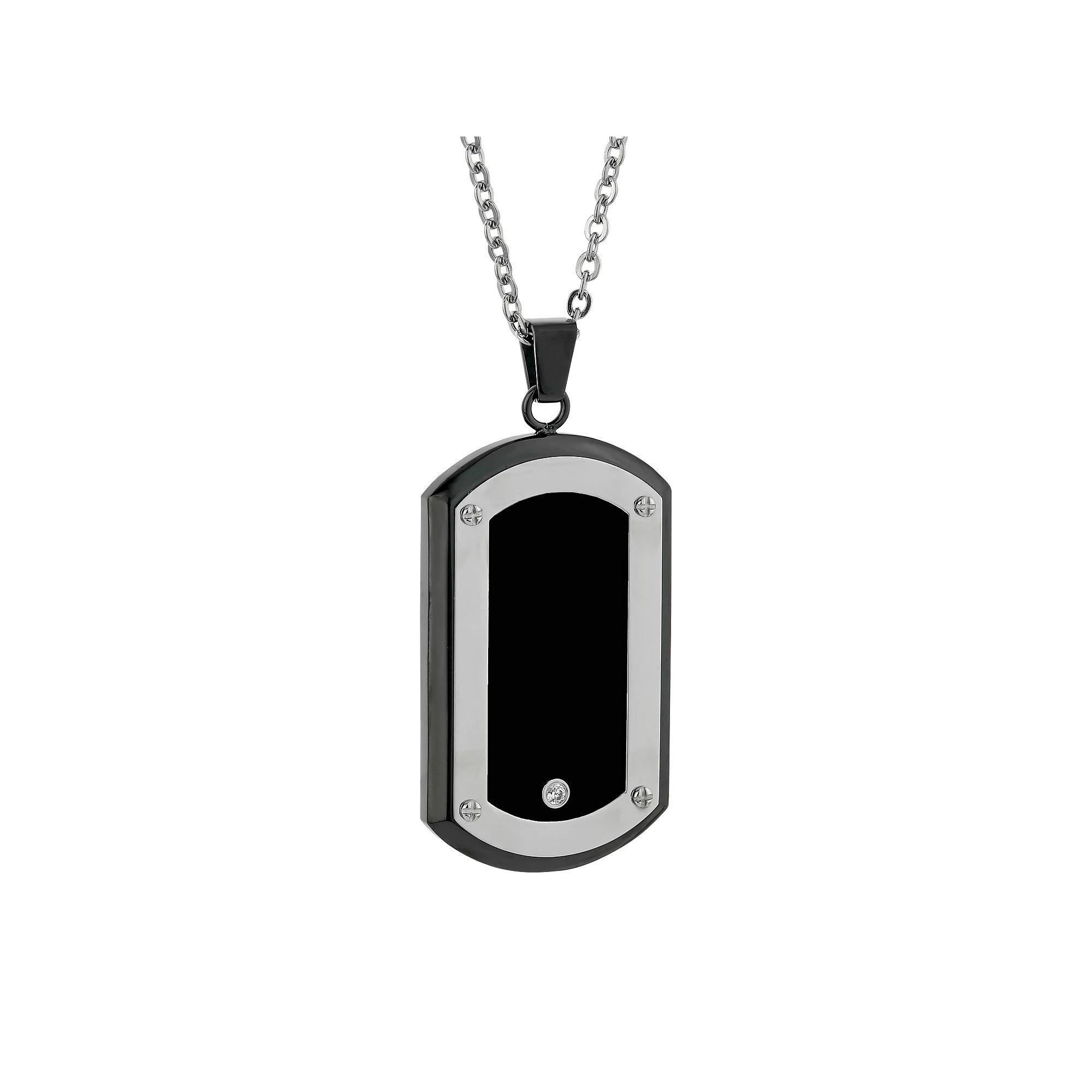LYNX Cubic Zirconia Stainless Steel Two Tone Dog Tag Necklace - Men, Men's, Size: 22", Black Product Image