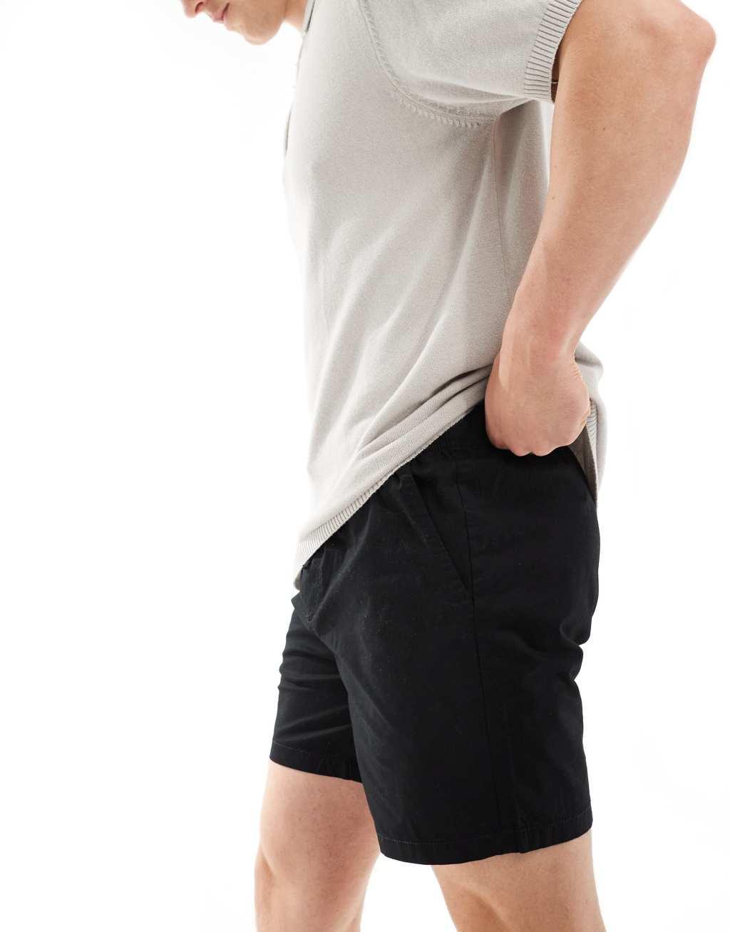 Jack & Jones chino shorts with drawstring waist shorts in black Product Image