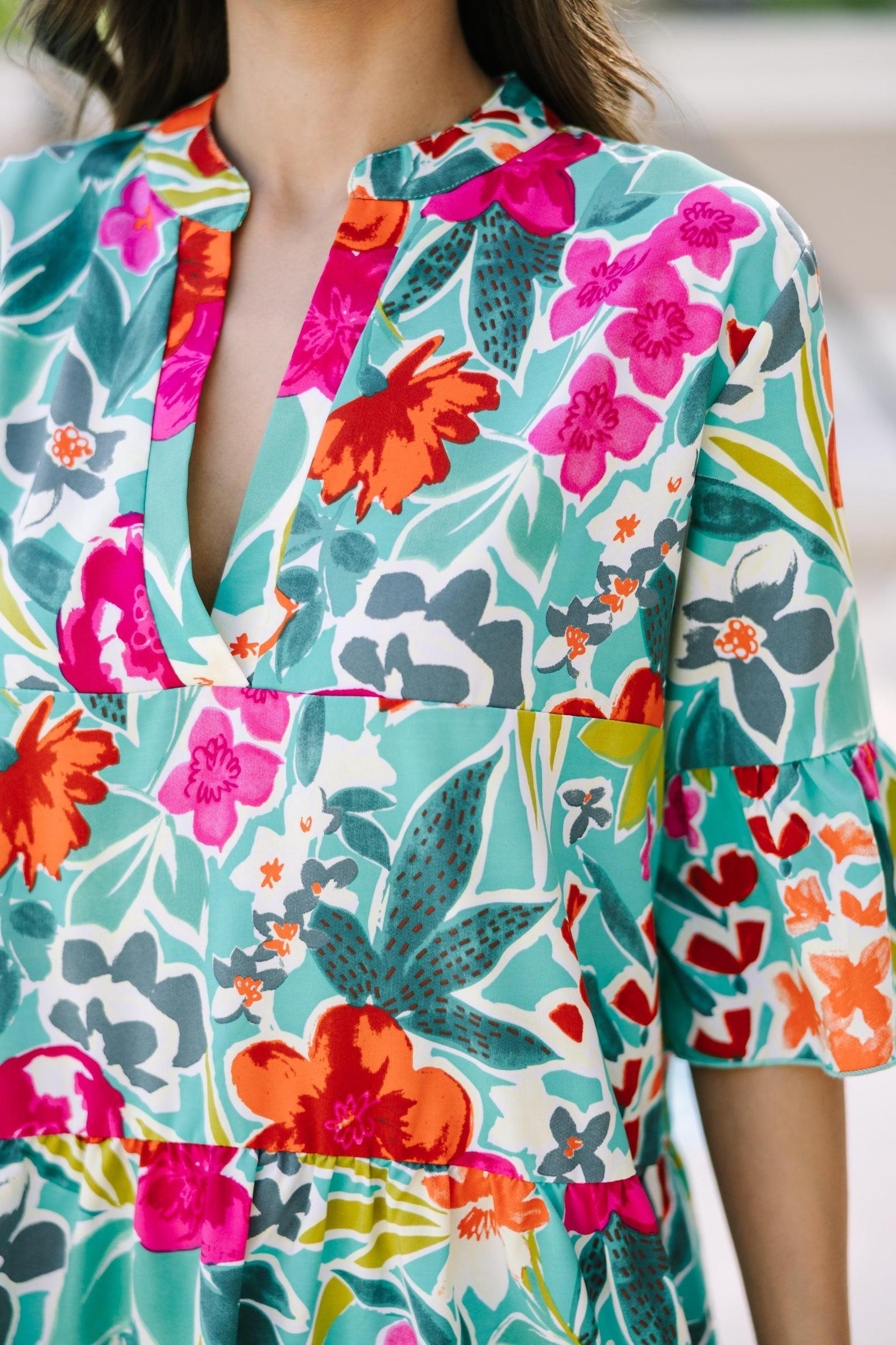 Feeling Like Love Jade Green Floral Dress Female Product Image