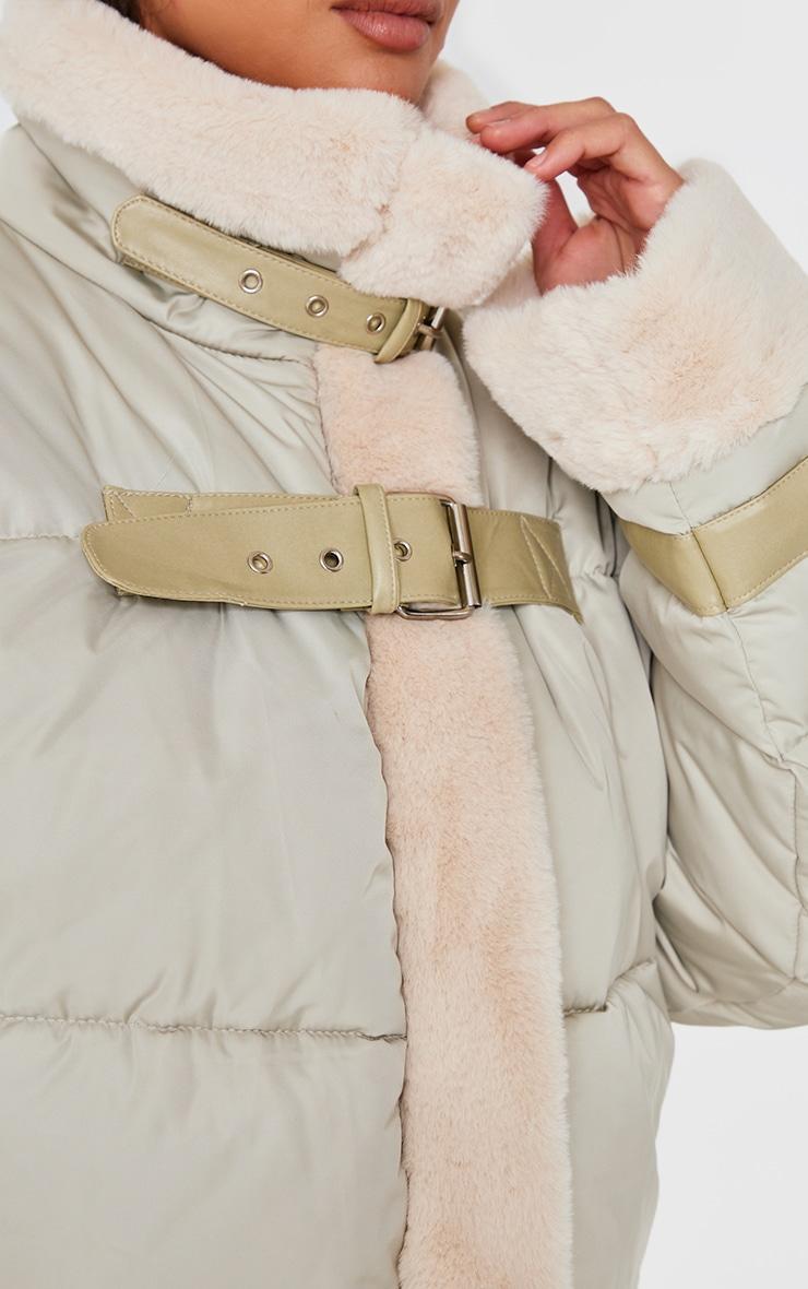 Sage Khaki Buckle Trim Detail Puffer Jacket Product Image