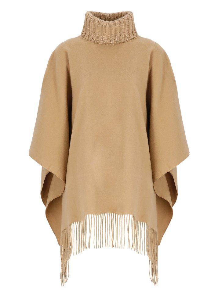 FABIANA FILIPPI Platinum Fringed Knitted Cape In Beige Product Image