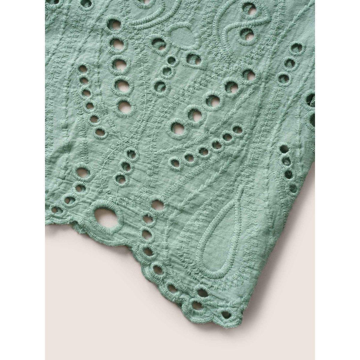 Plus Size Plain Broderie Anglaise Drawstring Kimono Women Mint Resort Embroidered Vacation Kimonos BloomChic 18-20/2X Product Image