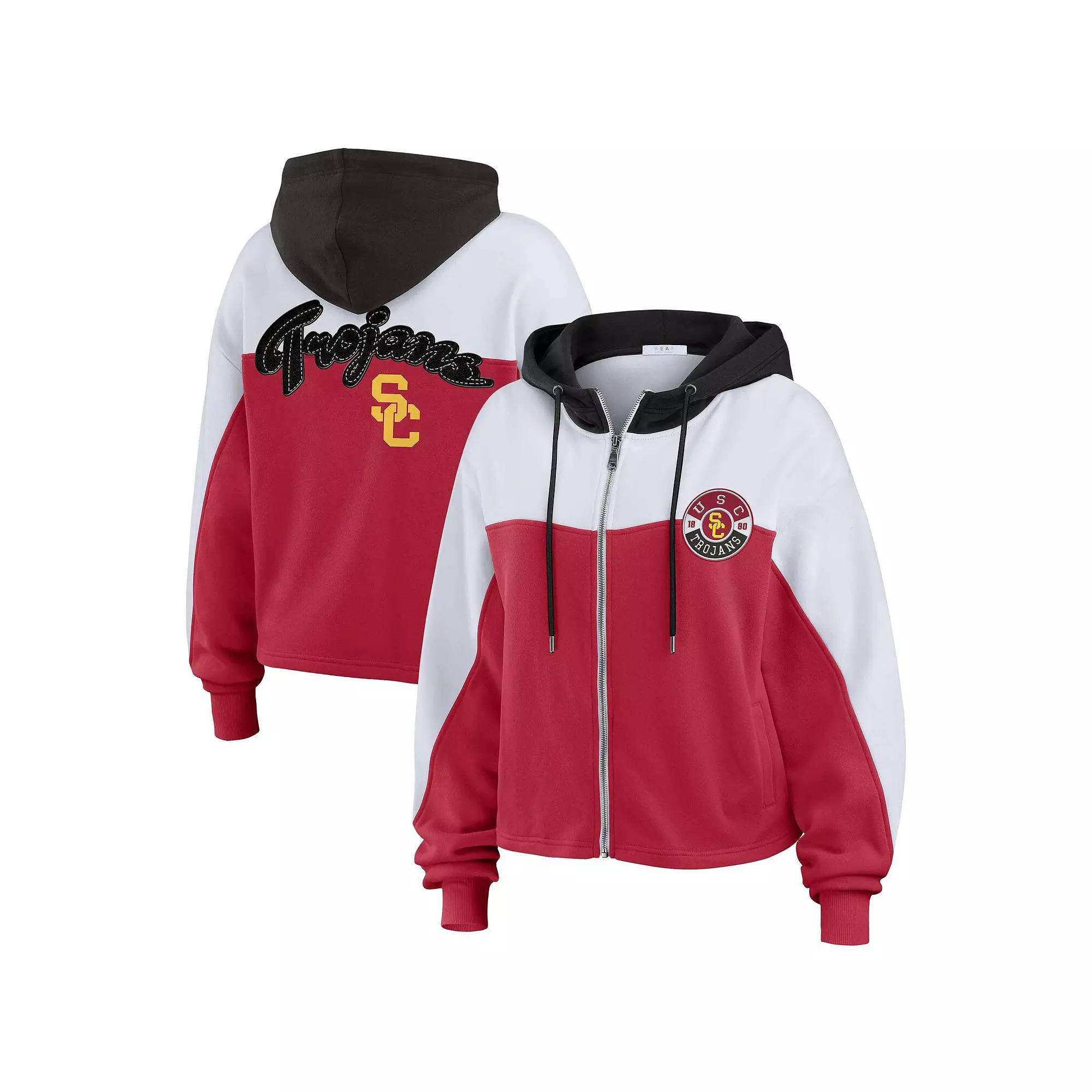 Women's WEAR by Erin Andrews Cardinal USC Trojans Color-Block Full-Zip Hoodie, Size: Medium, Red Product Image