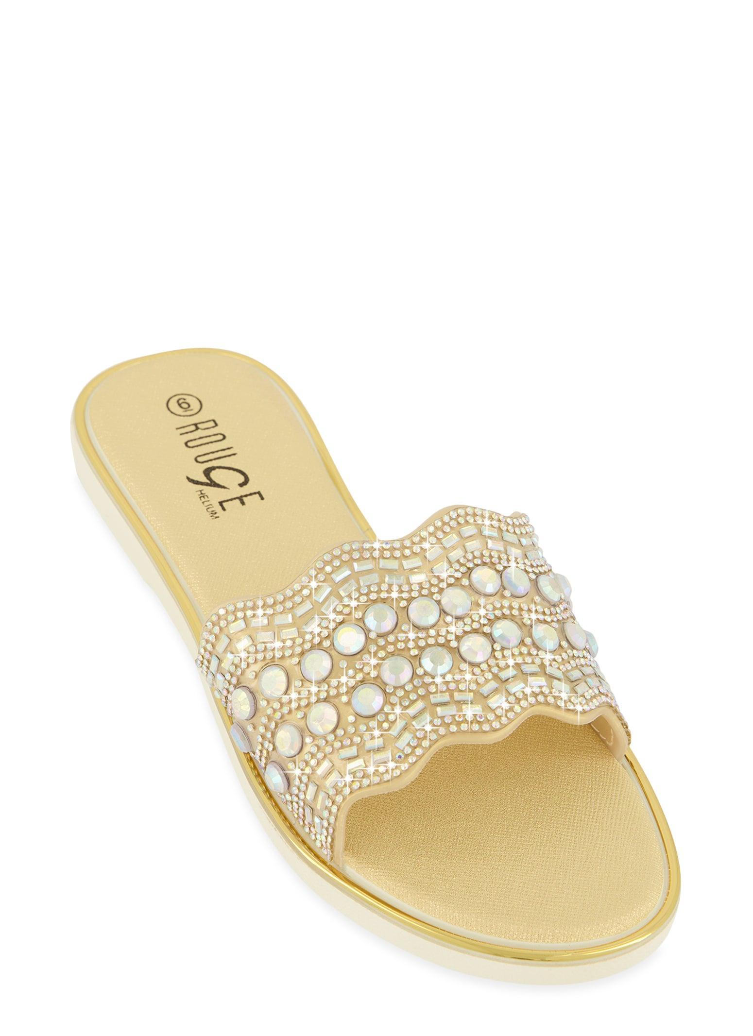 Womens Rhinestone Band Slide Sandals Product Image
