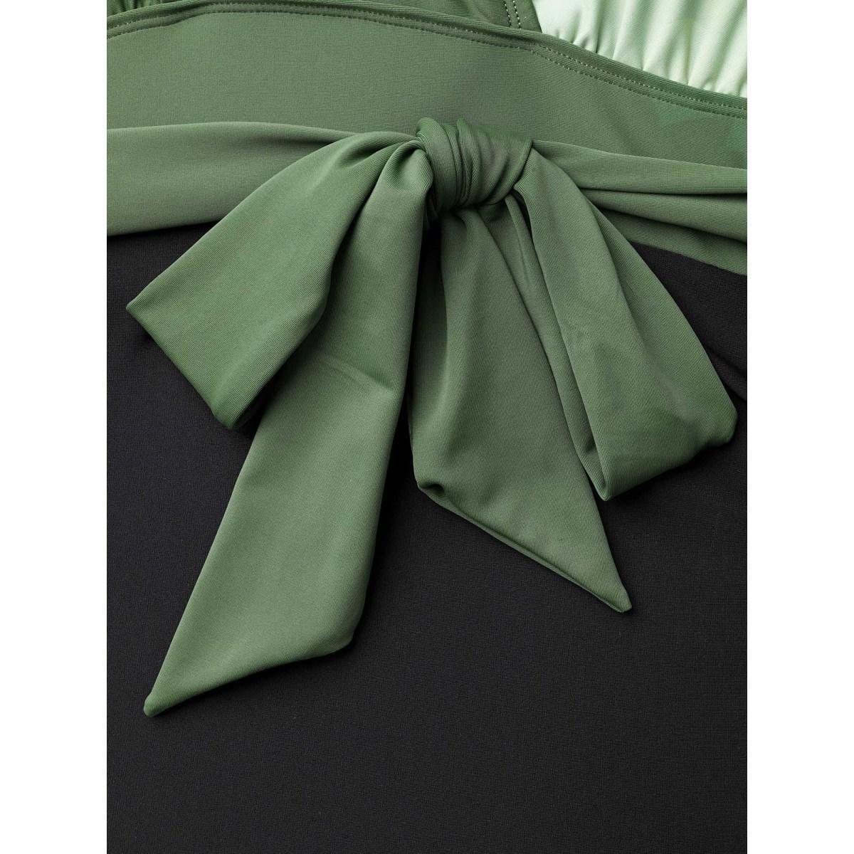 Plus Size Color Block Waist-Tie One-Piece Swimsuit Women's Swimwear ArmyGreen Beach Gathered Curve Bathing Suits High stretch One Pieces BloomChic 28/5X Product Image