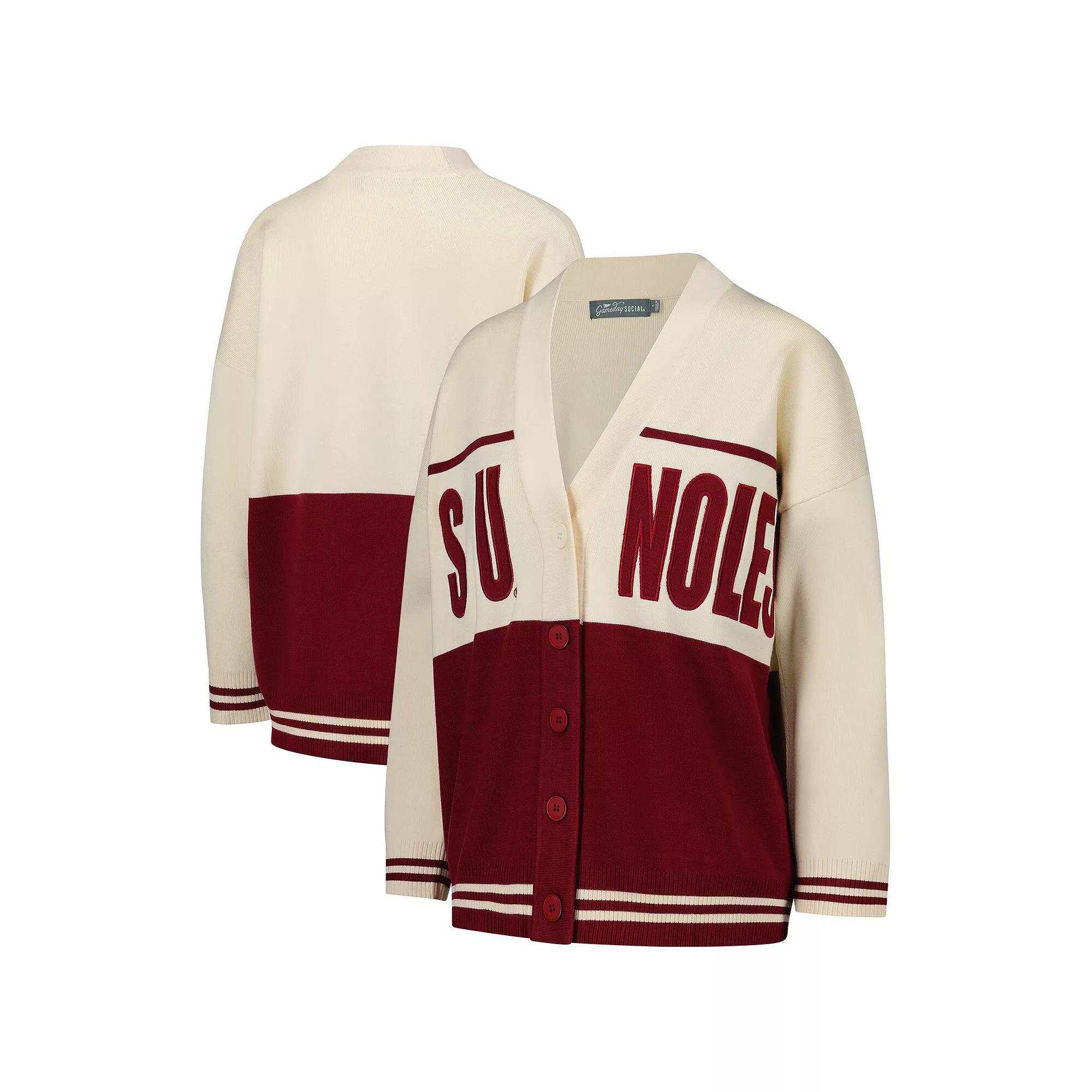 Women's Gameday Social  Garnet/Cream Florida State Seminoles Woven Carley Retro Button-Up Cardigan, Size: Medium, Red Product Image