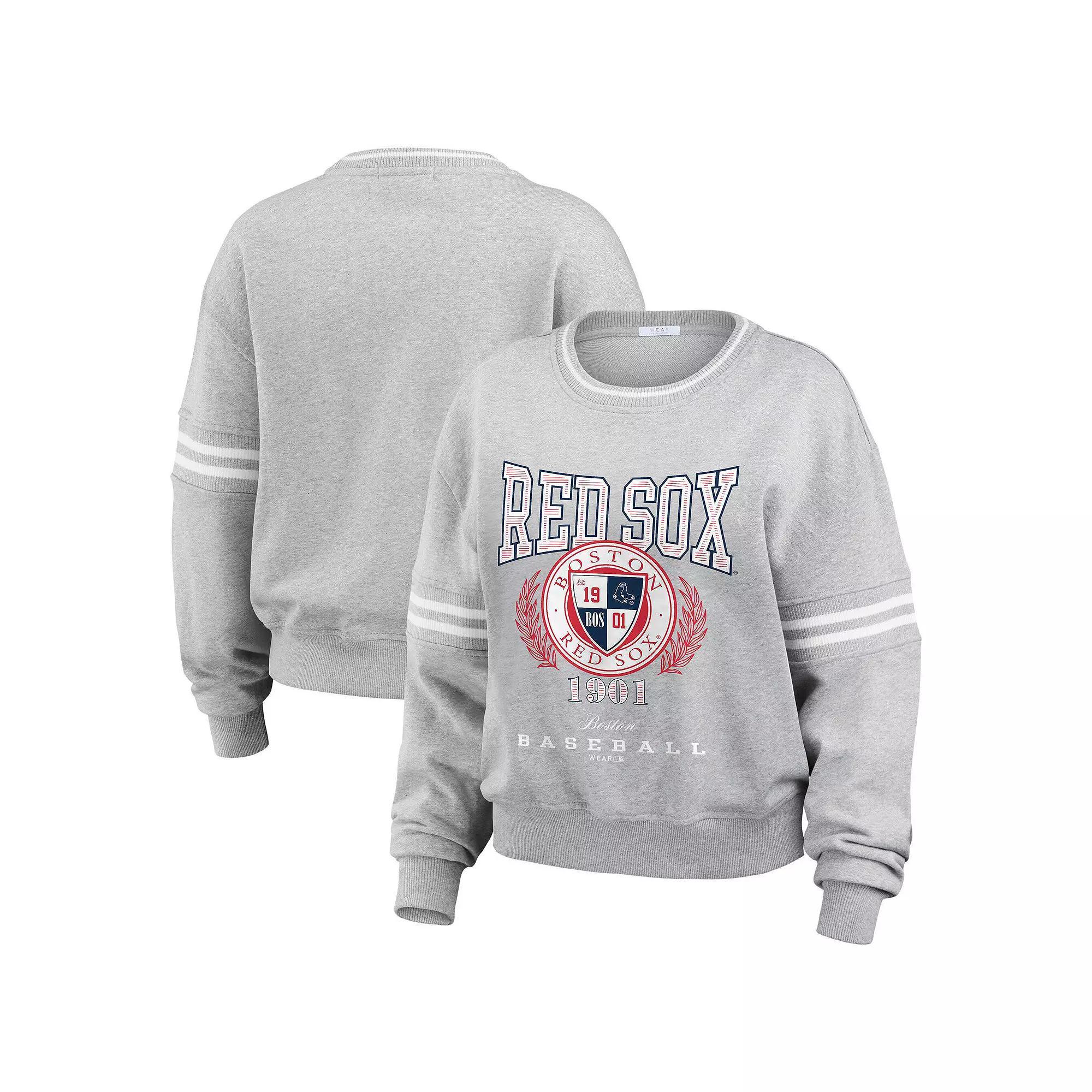 Womens WEAR by Erin Andrews Heather Gray Boston Red Sox Domestic Crest Pullover Sweatshirt Product Image