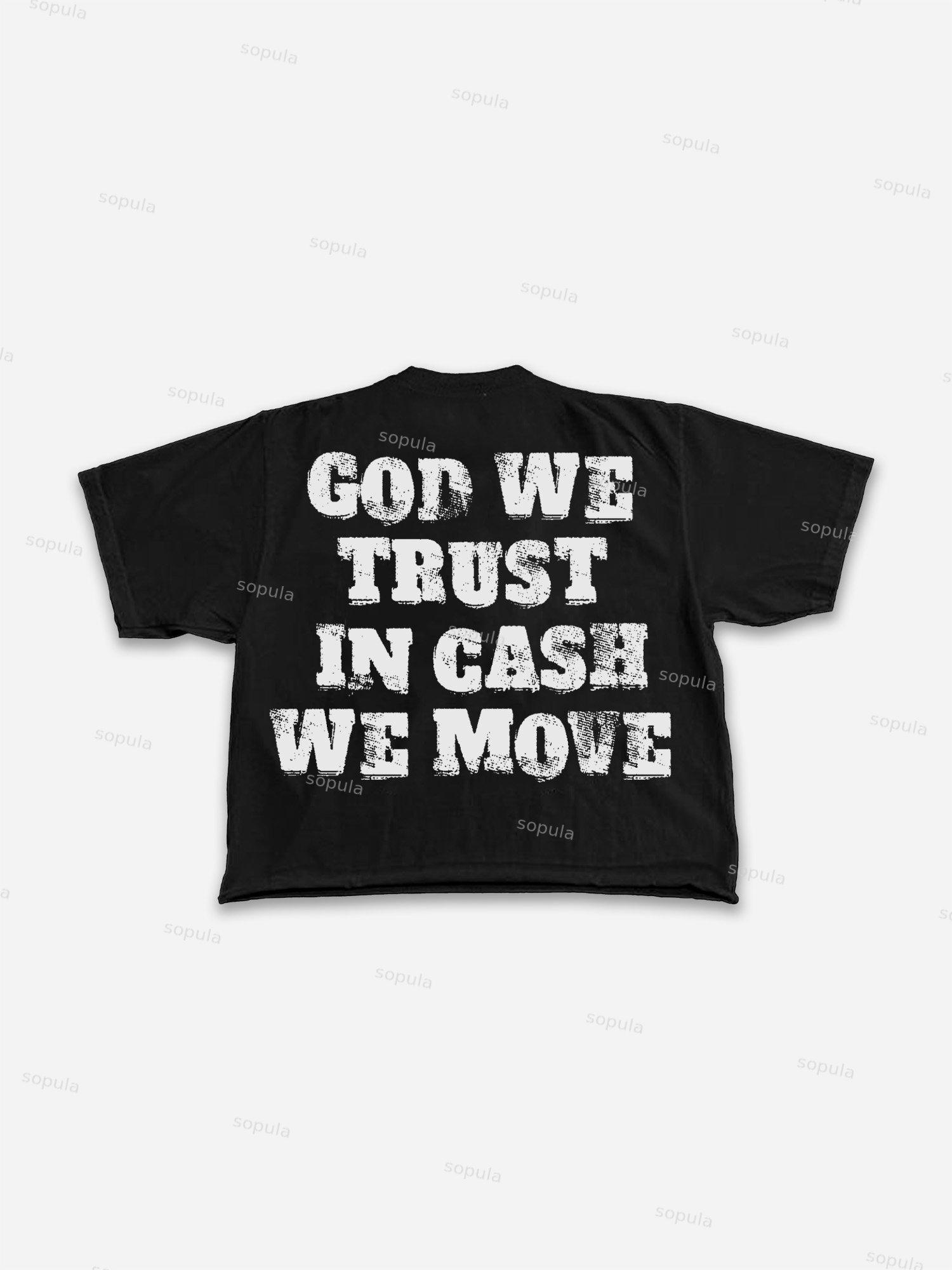 We Believe In God, We Rely On Cash Vintage Graphic Cropped T-shirt Product Image
