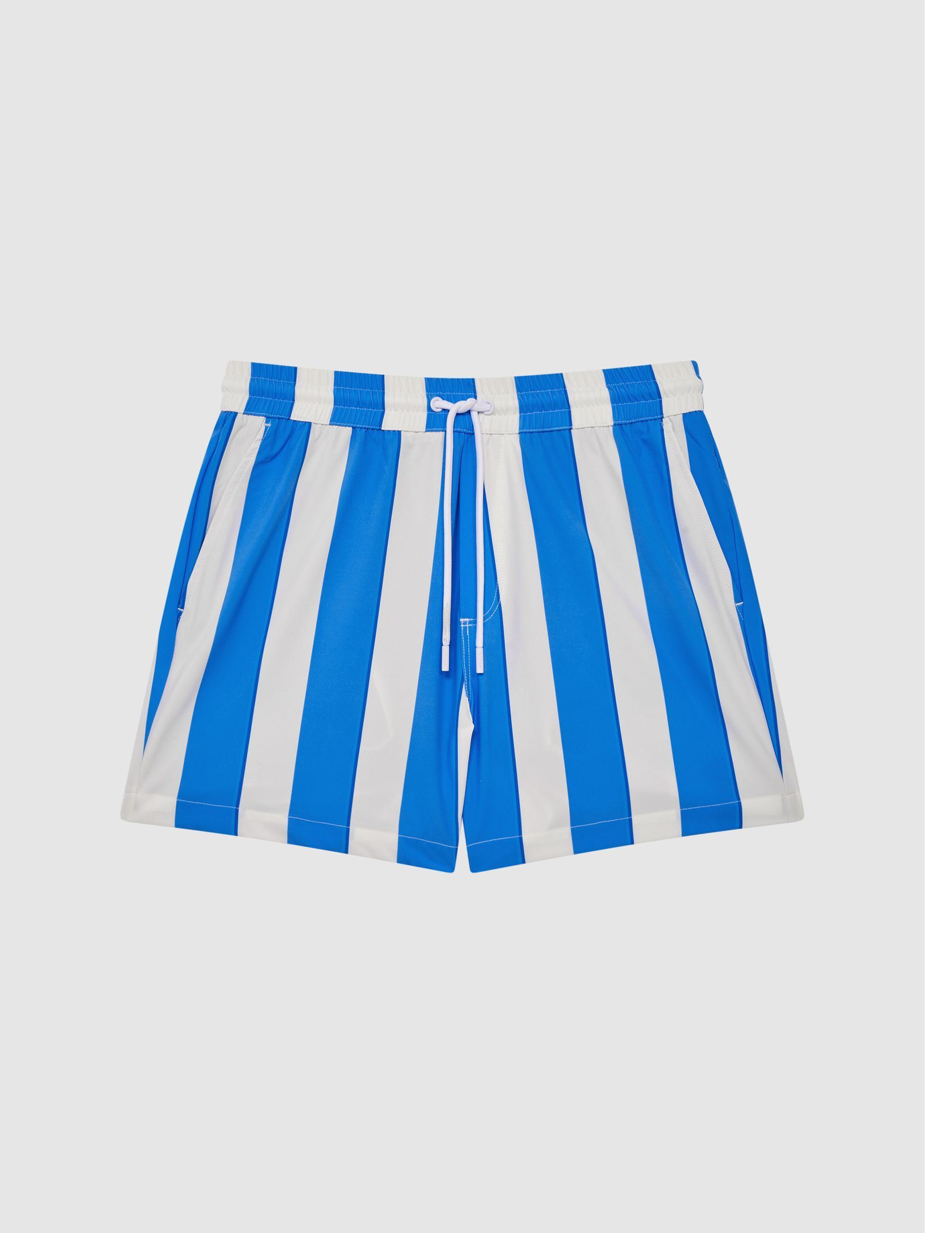 Striped Drawstring Swim Shorts in Blue/White Product Image