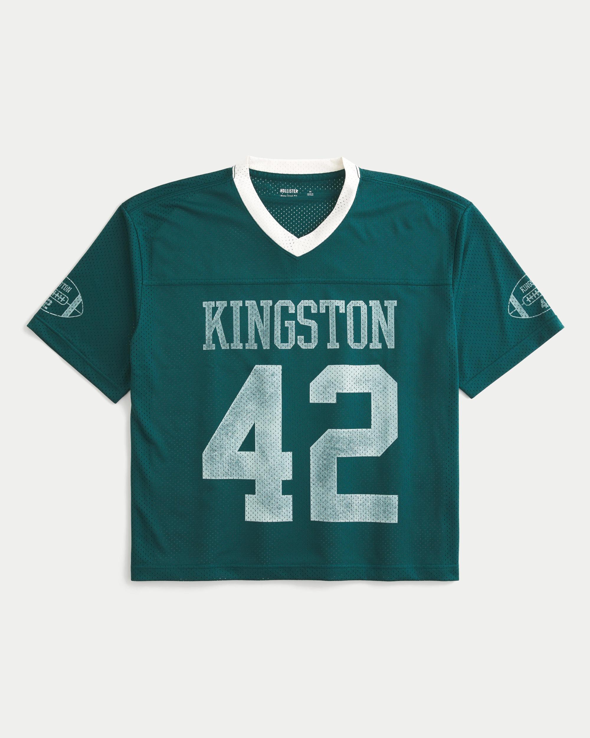 Boxy Crop Mesh Graphic Football Jersey Product Image