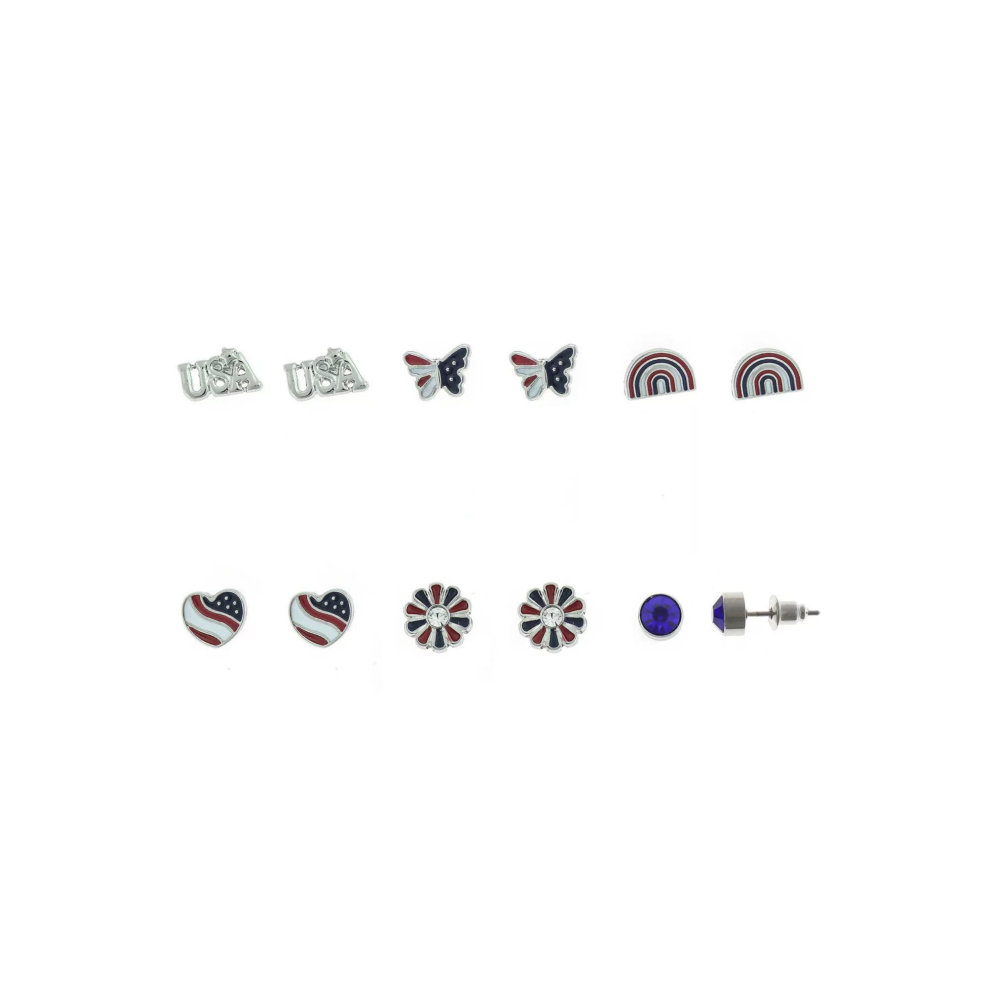 Celebrate Together™ Silver Tone USA Patriotic 6 Pack Earrings Set, Women's, Multi Product Image