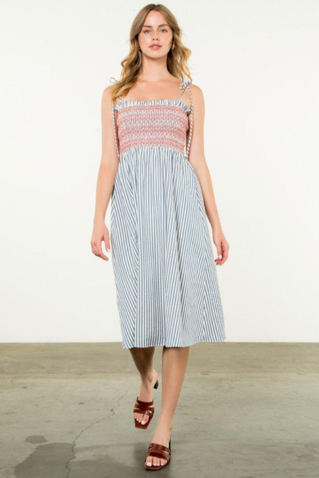 Smocked Tie Strap Midi Dress Product Image