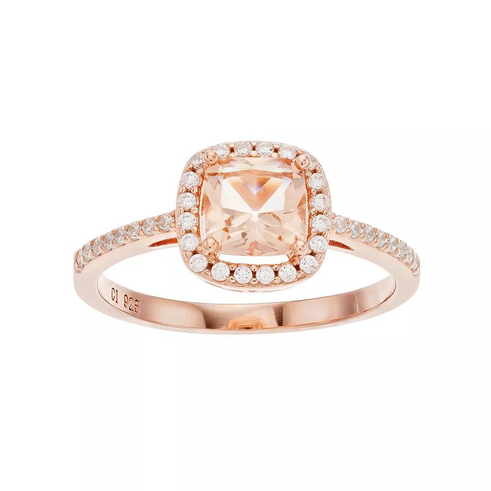 14k Rose Gold Over Silver Simulated Morganite & Cubic Zirconia Square Halo Ring, Women's, Size: 6 Product Image
