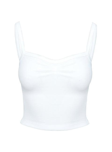 Essentials Ruched Rib Cami Top White Product Image