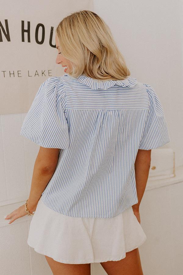 Sorbet And Stripes Ruffle Top in Sky Blue Product Image