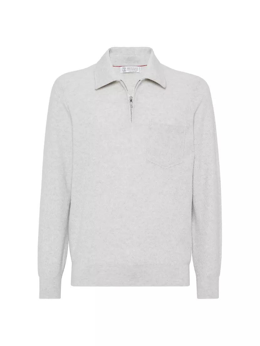 Cashmere Diagonal Rib Sweater with Half Zip Product Image