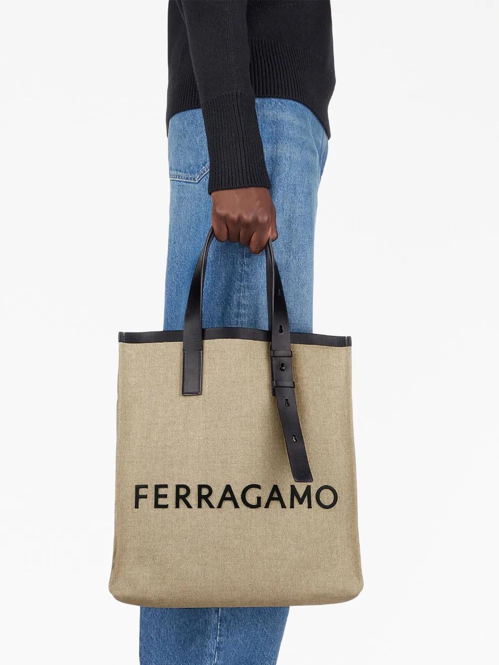 embossed-logo leather tote bag Product Image