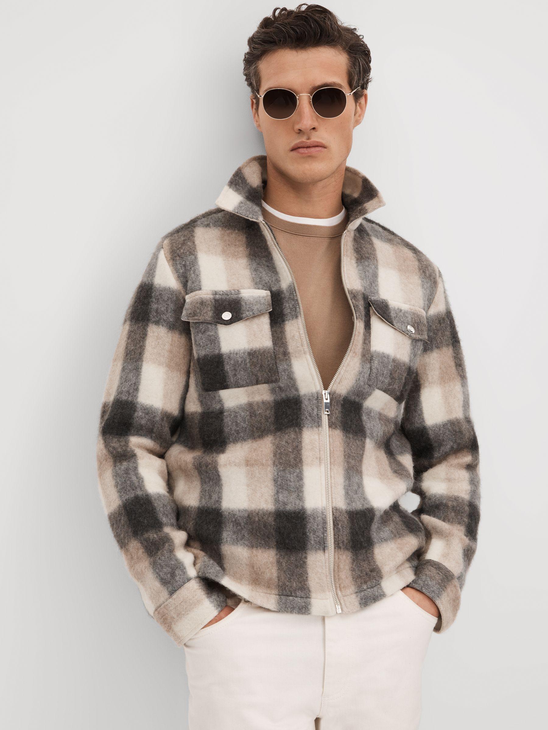 Brushed Check Overshirt in Oatmeal/Grey Product Image