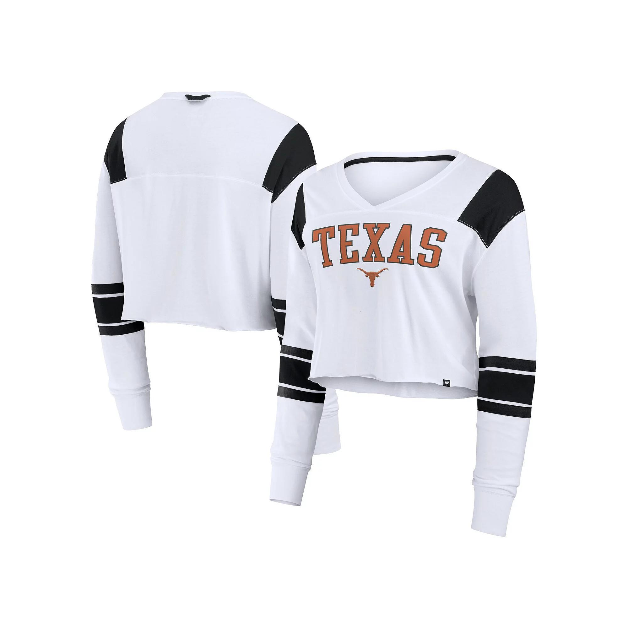 Women's Fanatics White Texas A&M Aggies Training Camp Cropped Long Sleeve V-Neck Fashion Top, Size: Large Product Image
