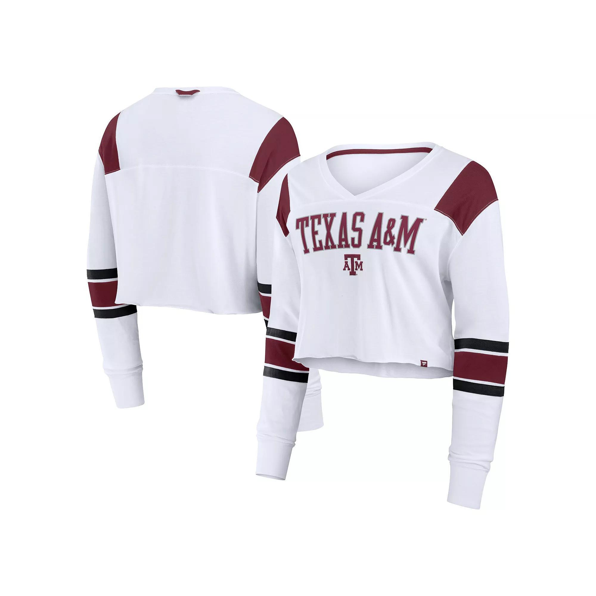 Women's Fanatics White Texas A&M Aggies Training Camp Cropped Long Sleeve V-Neck Fashion Top, Size: Large Product Image