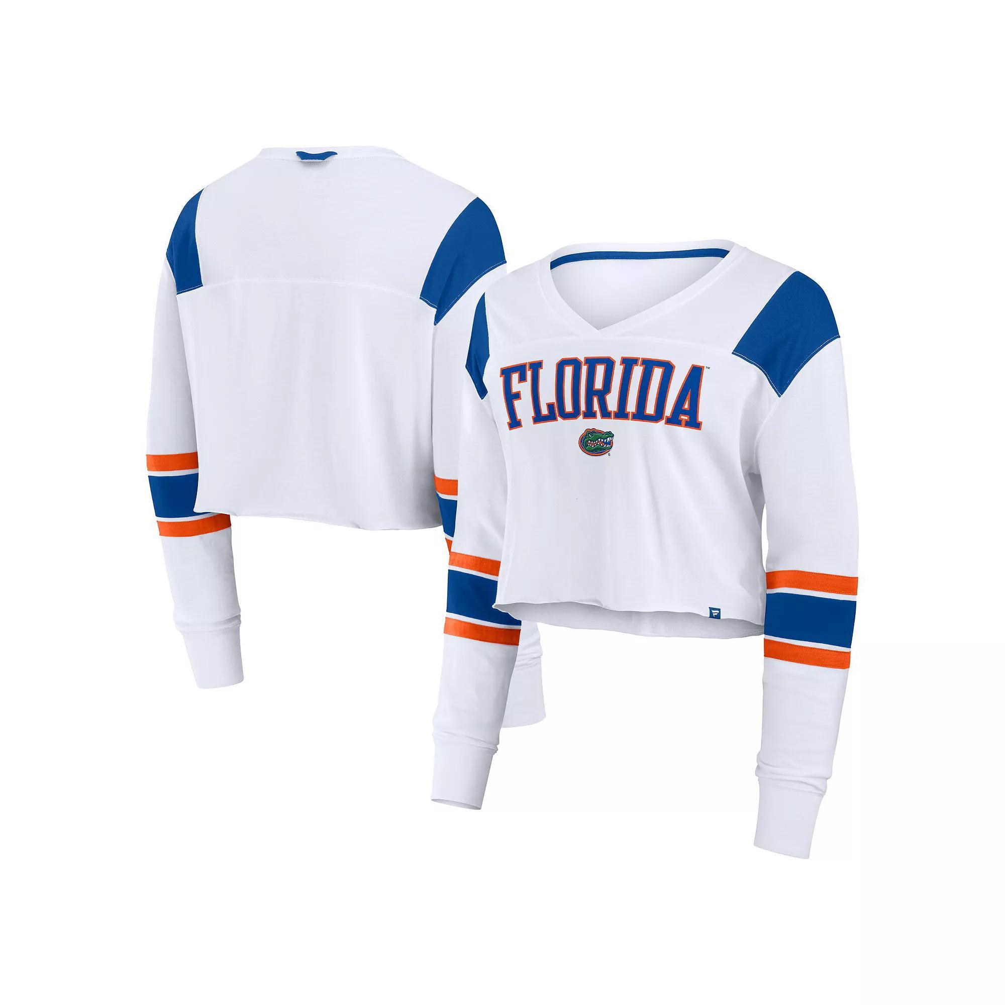 Women's Fanatics White Florida Gators Training Camp Cropped Long Sleeve V-Neck Fashion Top, Size: 3XL Product Image