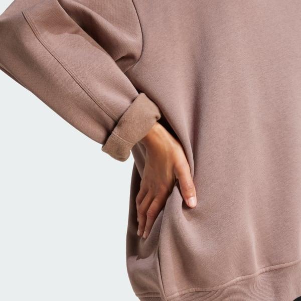 adidas Essentials Fleece Long Oversized Crew Sweatshirt Black L Womens Product Image