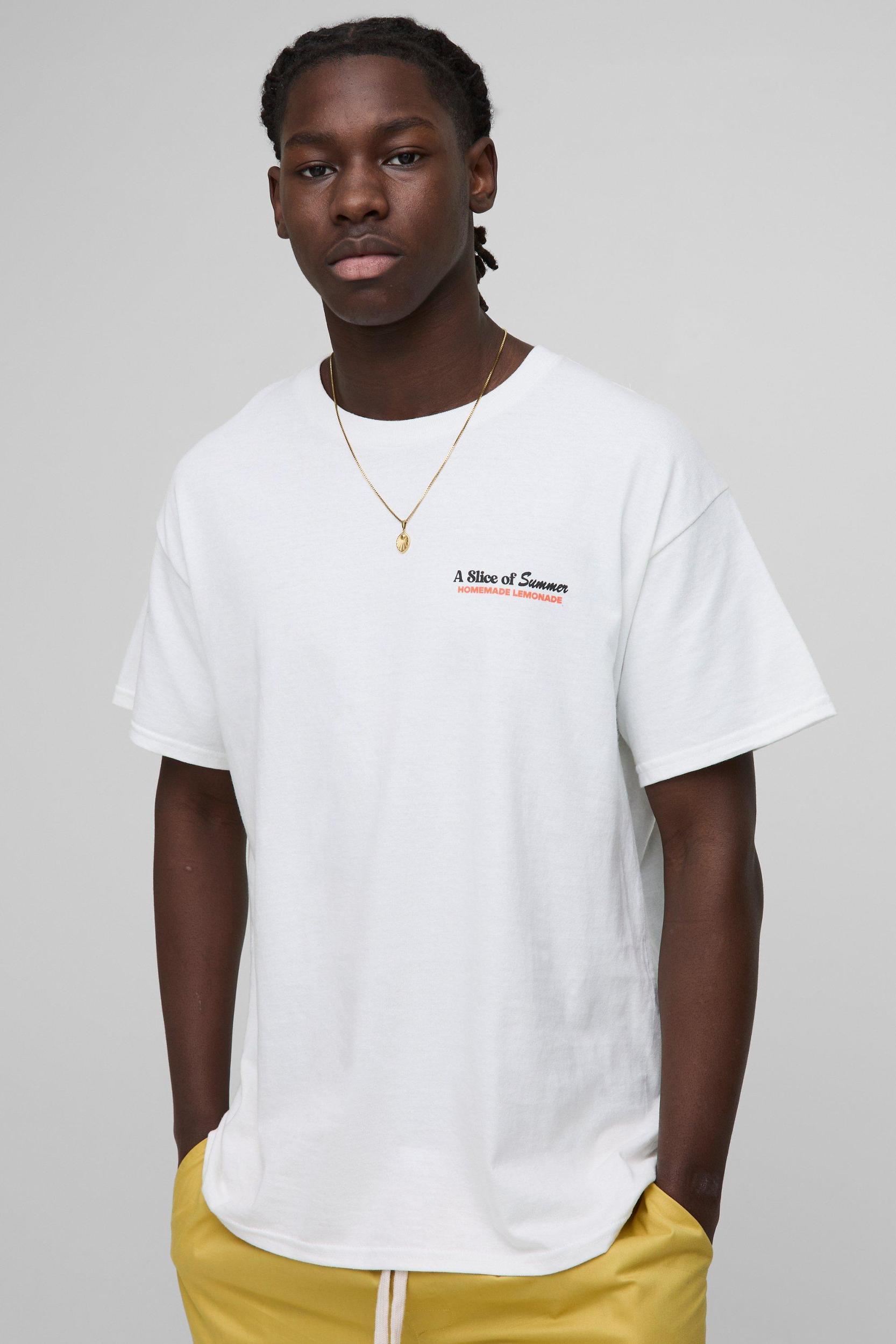 Oversized Extended Neck Summer Lemon Print T-Shirt | boohooMAN USA Product Image