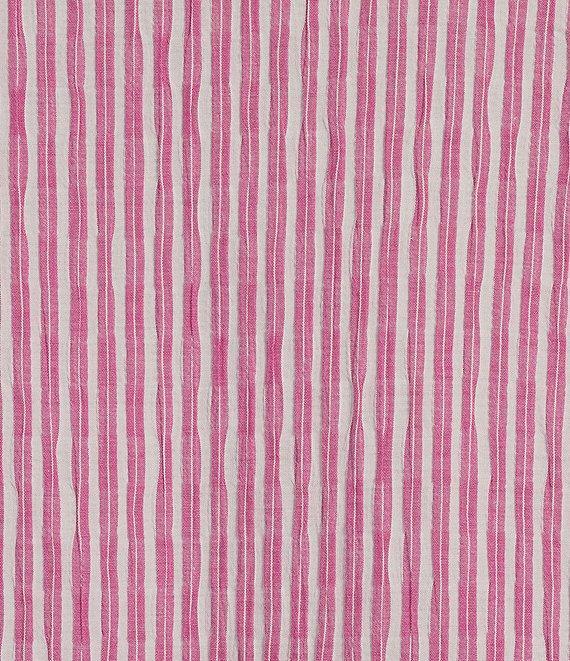 Ali Miles Yarn-Dye Striped Wire Neck 3/4 Sleeve Hi-Low Hem Button Front Tunic Product Image