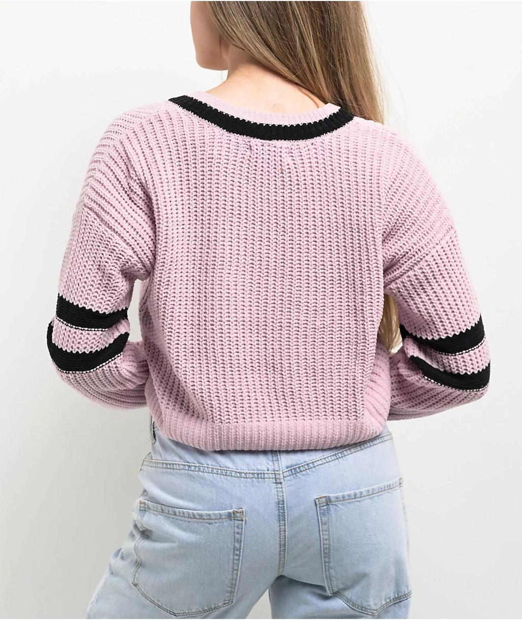 Love Knits NYC Pink V-Neck Crop Sweater Product Image