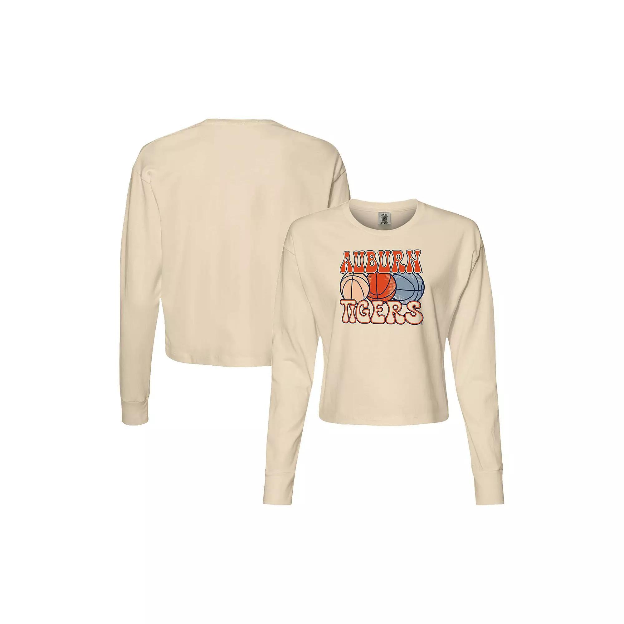 Women's Natural Auburn Tigers Comfort Colors Basketball Cropped Long Sleeve T-Shirt, Size: 2XL, Beige Product Image