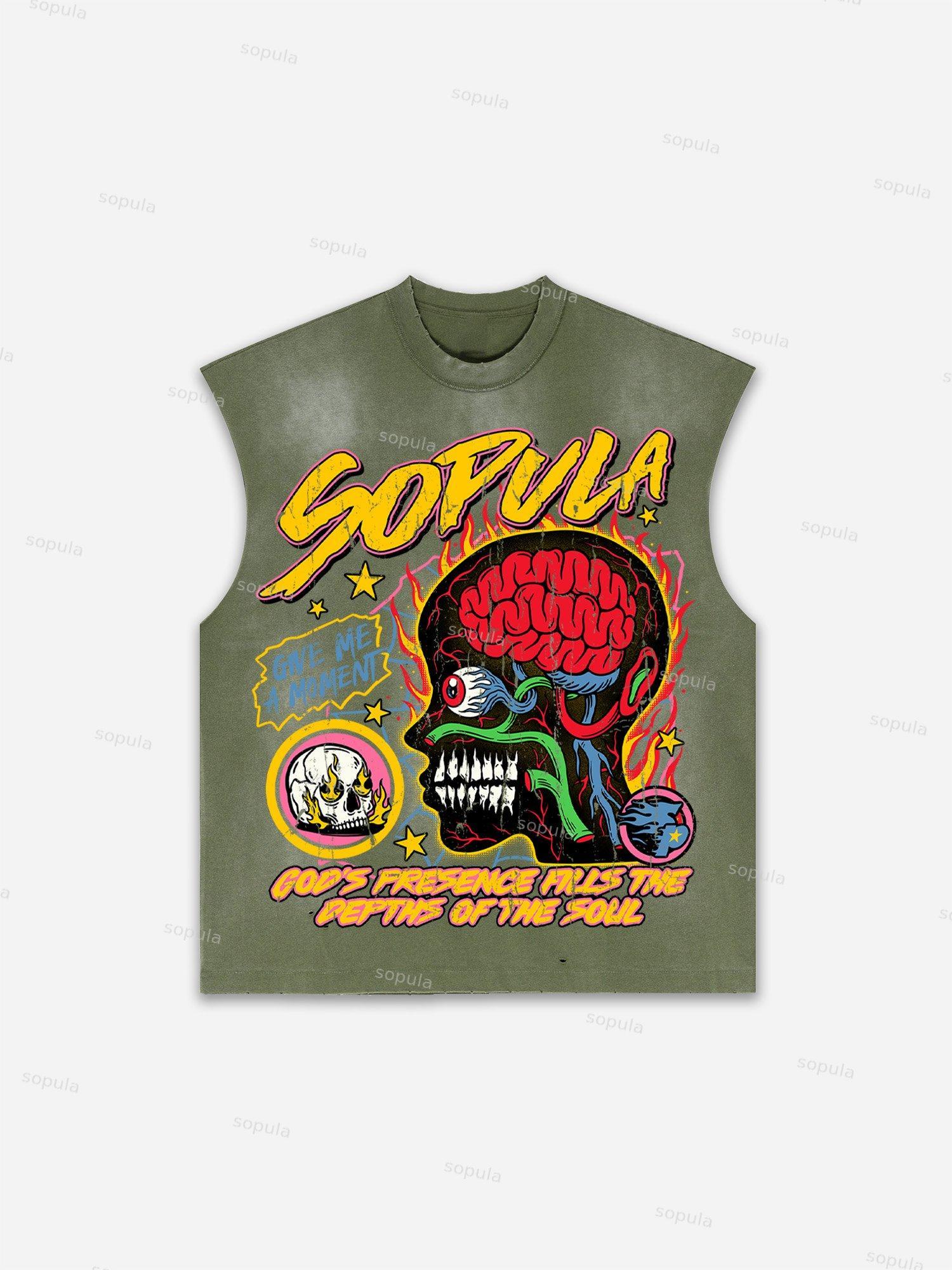 Men's Washed Casual Virtual Shadow Graphic Tank Top Product Image