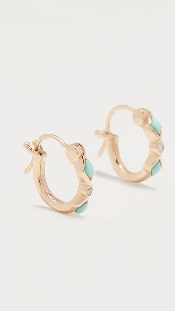 Sydney Evan 14k Turquoise Diamond Bezel Huggie Hoop Earrings | Shopbop Product Image