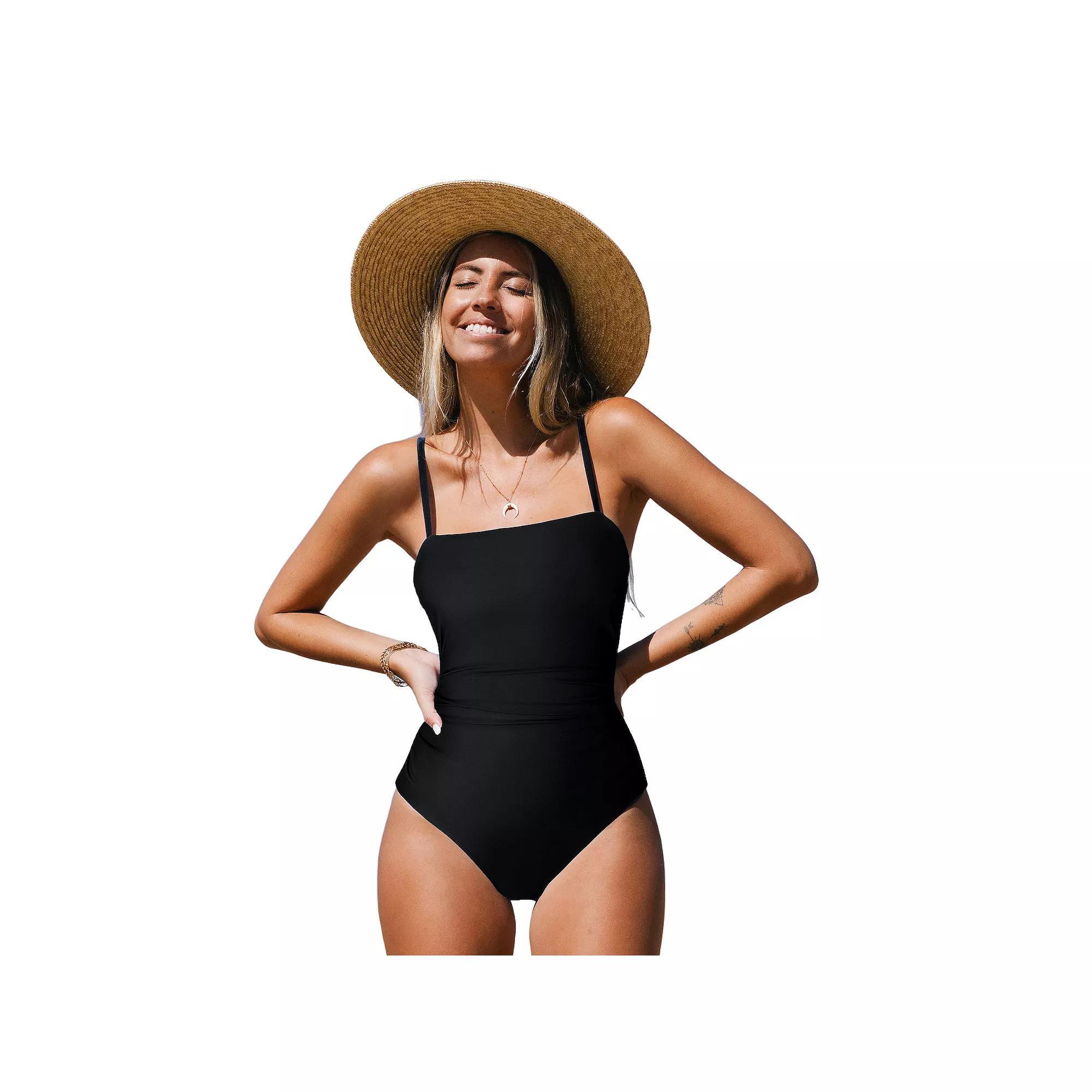 Women's Cupshe Sandy Shirred Strappy Cutout One Piece Swimsuit, Size: XL, Black Product Image