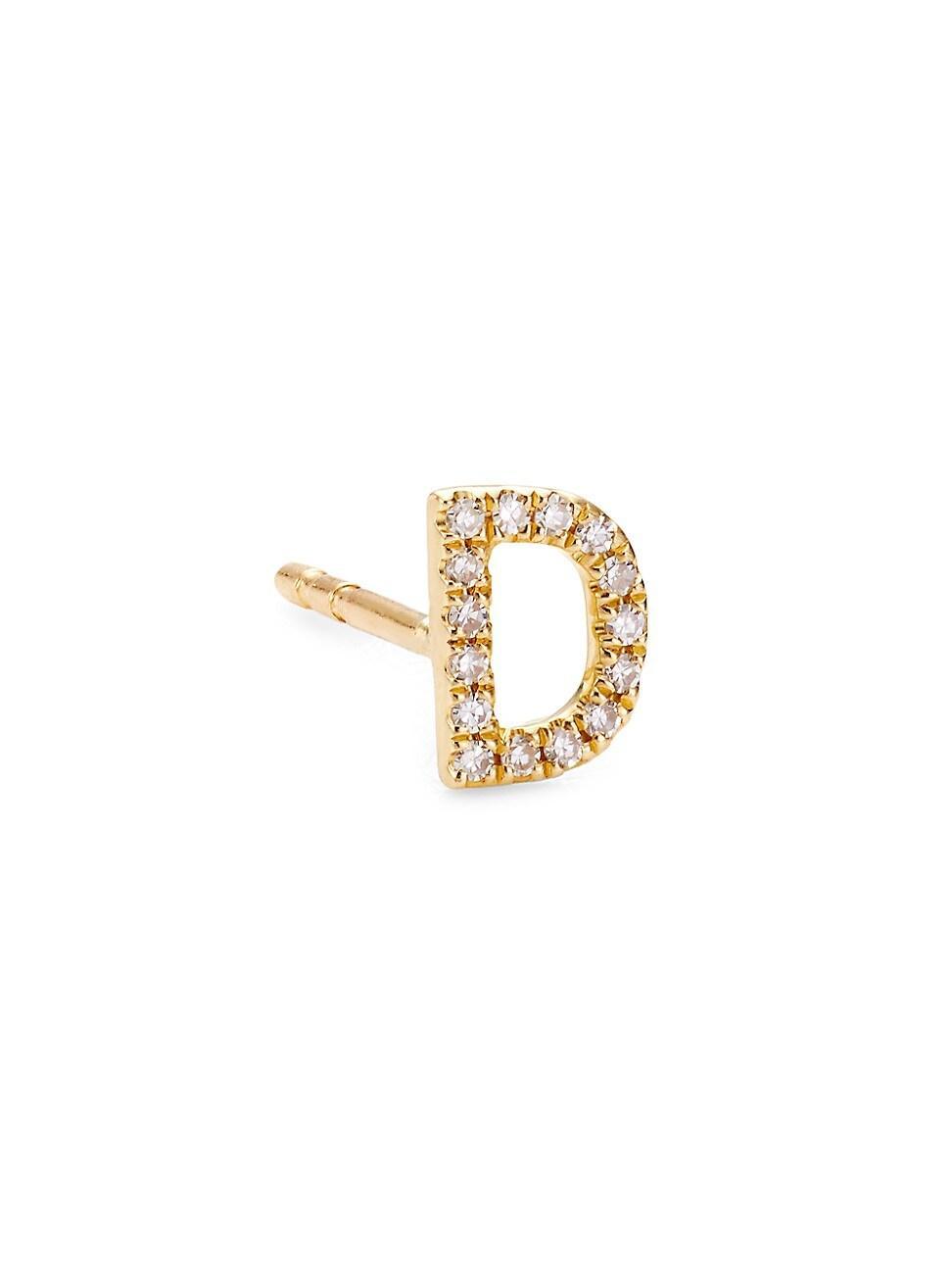 Womens 14K Yellow Gold & 0.03 TCW Diamond Initial Stud Earring Product Image