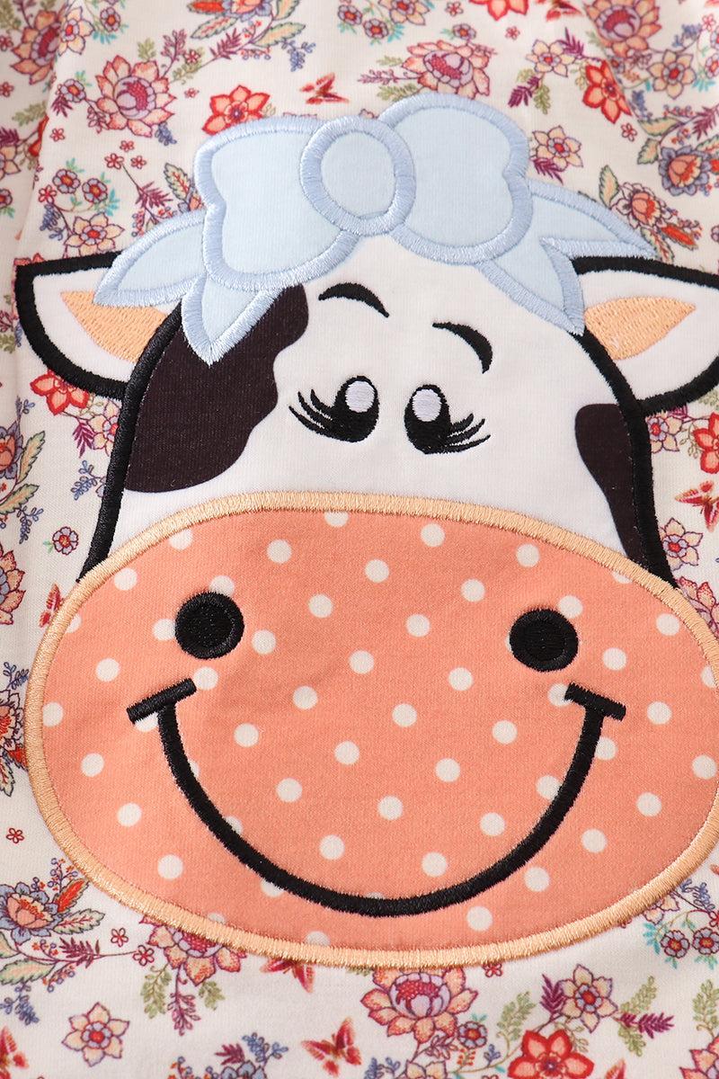 Coral floral cow applique dress Product Image