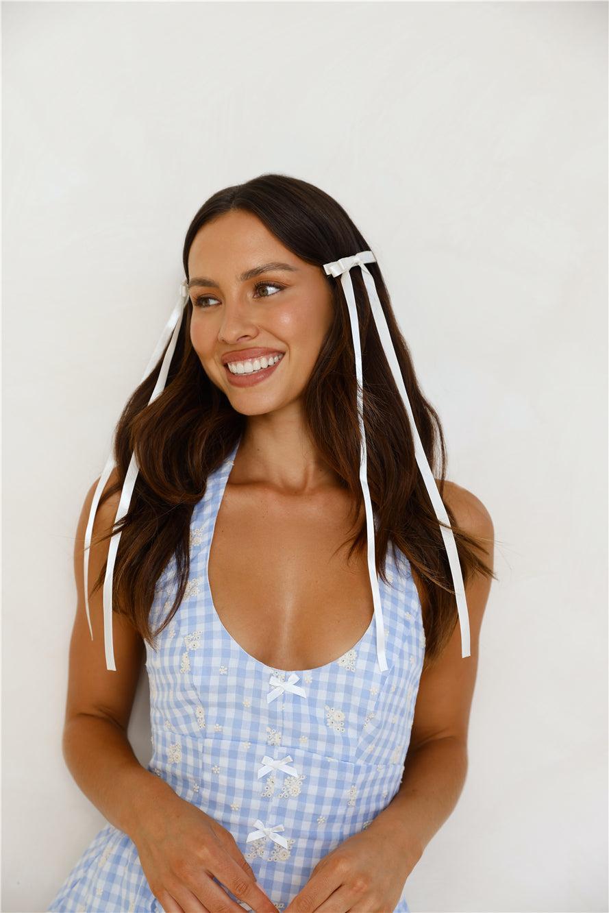 Long Bow Hair Clips Cream Product Image