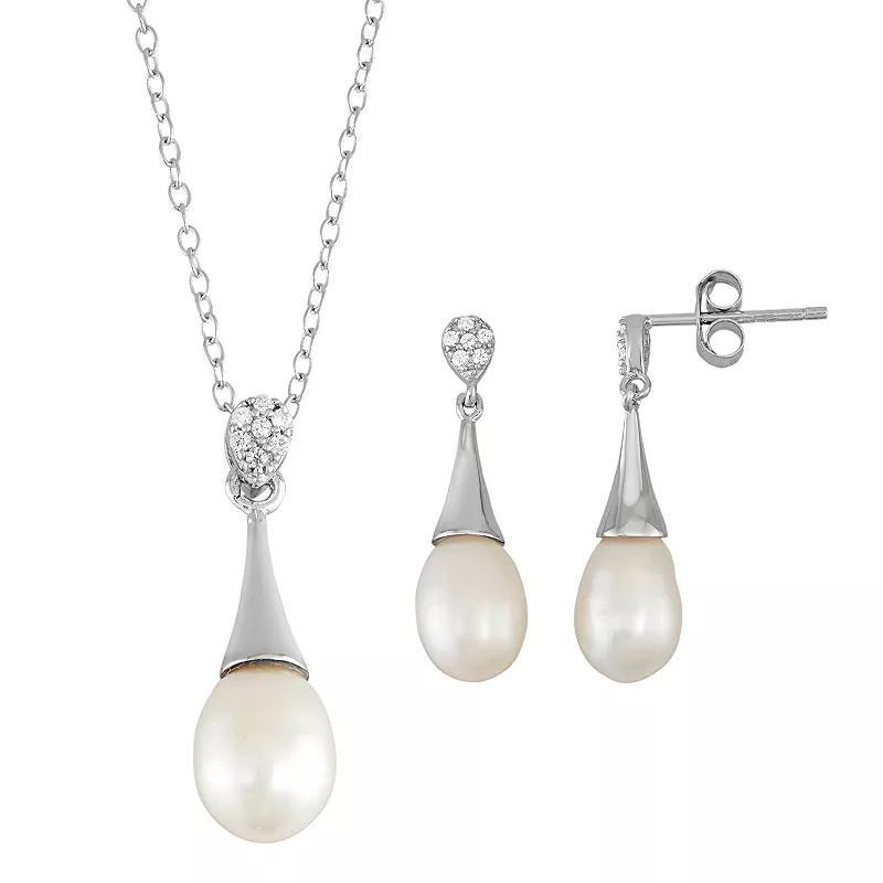 Sterling Silver Freshwater Cultured Pearl Pendant & Drop Earring Set, Women's, Size: 18", White Product Image