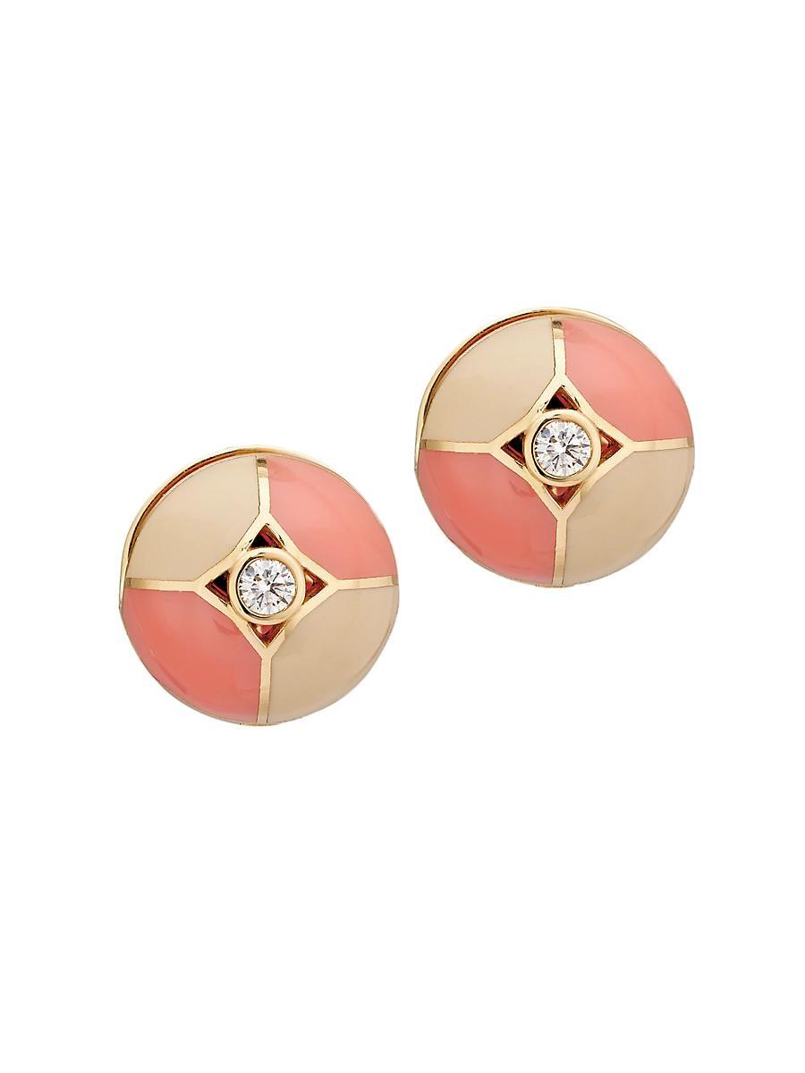 Womens 18K Gold, Diamond & Enamel Stud Earrings Product Image