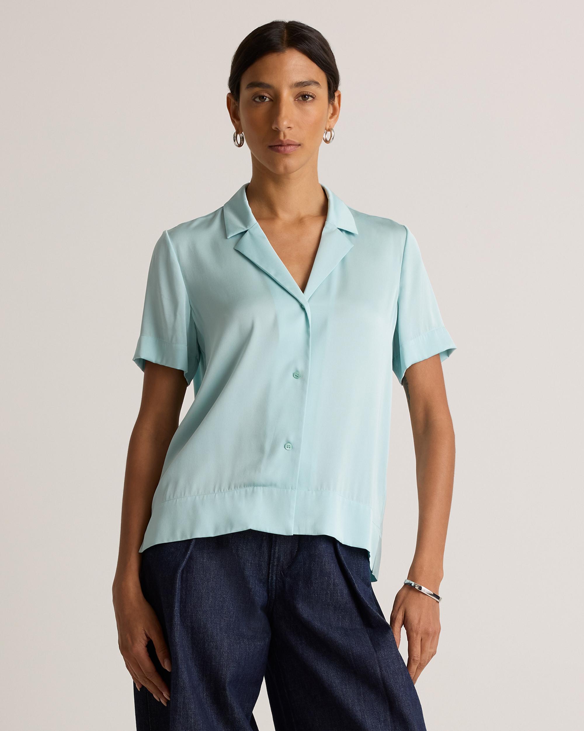 Quince | Women's Washable Stretch Silk Short Sleeve Notch Collar Blouse Mulberry Silk Product Image