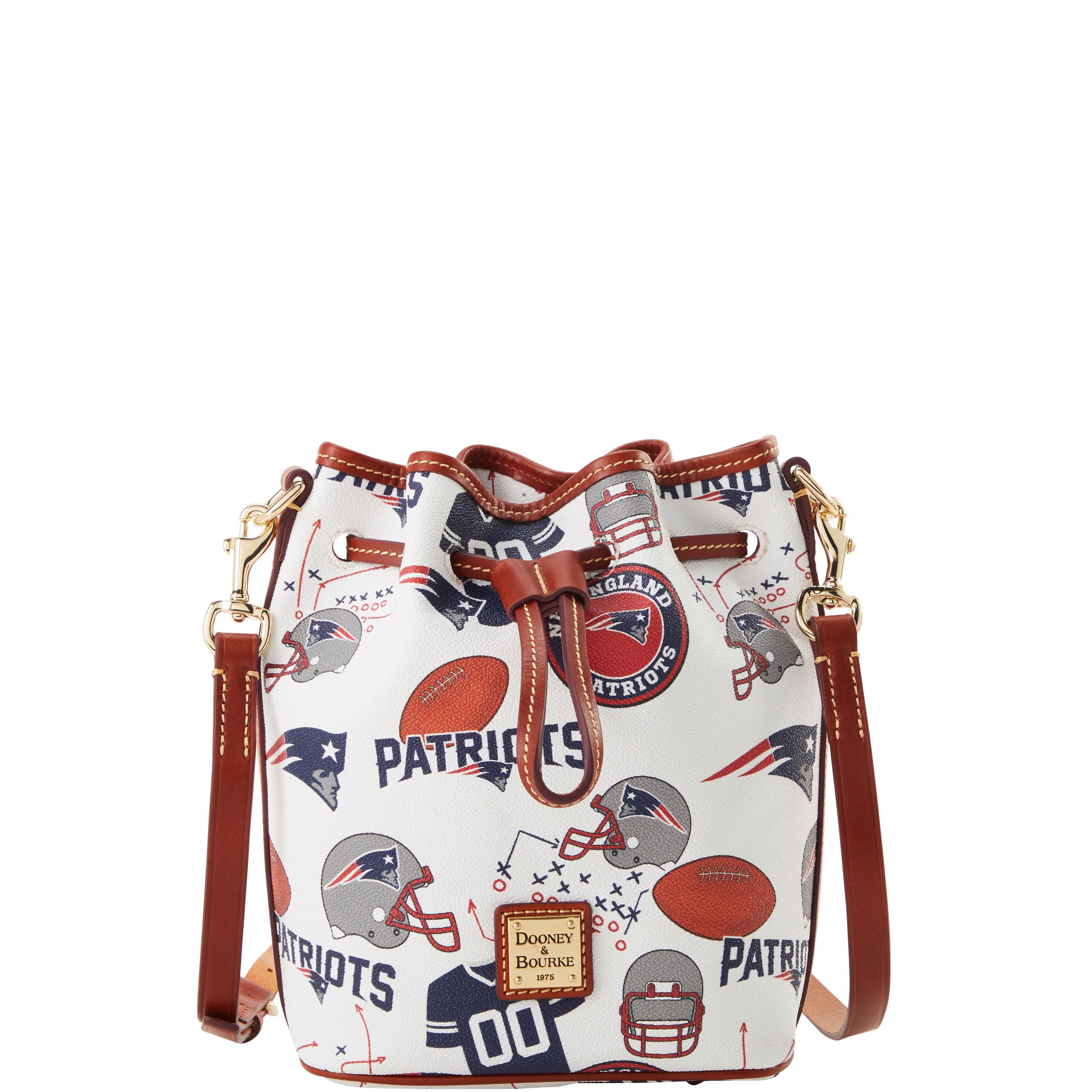 Dooney & Bourke Womens NFL Patriots Small Drawstring Coated Cotton Crossbody Bag in White Multi Product Image