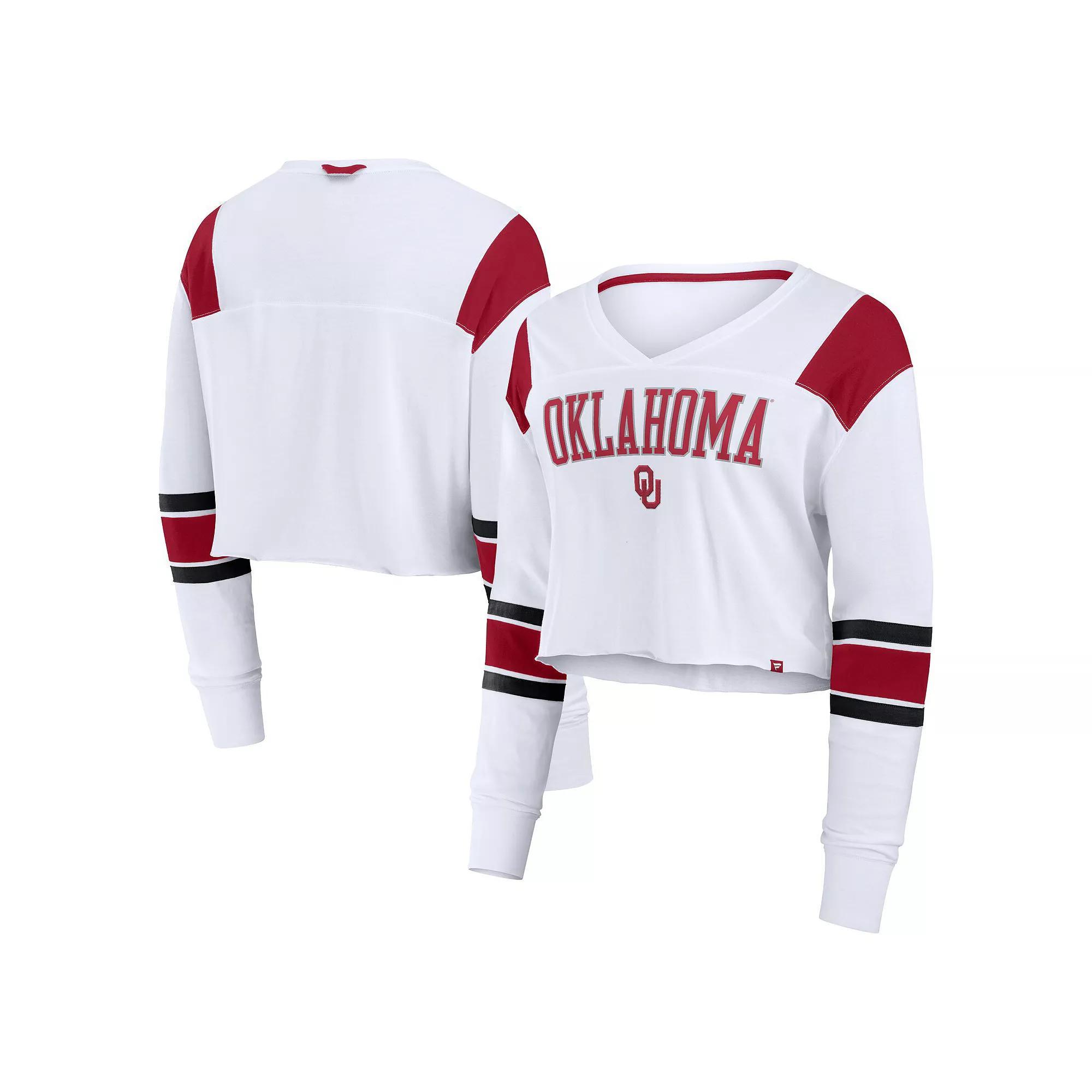 Women's Fanatics White Wisconsin Badgers Training Camp Cropped Long Sleeve V-Neck Fashion Top, Size: 2XL Product Image