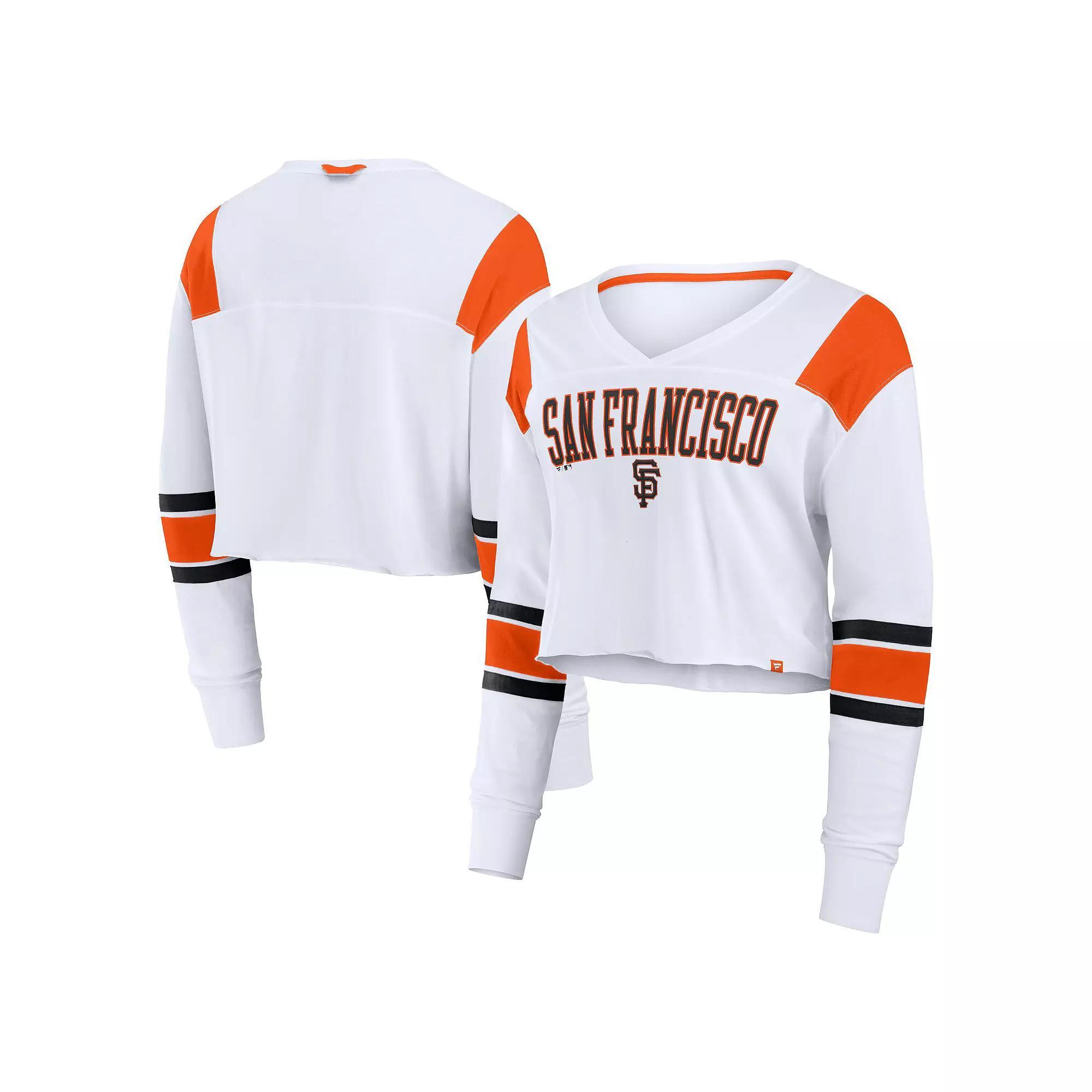 Women's Fanatics  White San Francisco Giants Stretch Cropped Fashion Long Sleeve T-Shirt, Size: Large Product Image