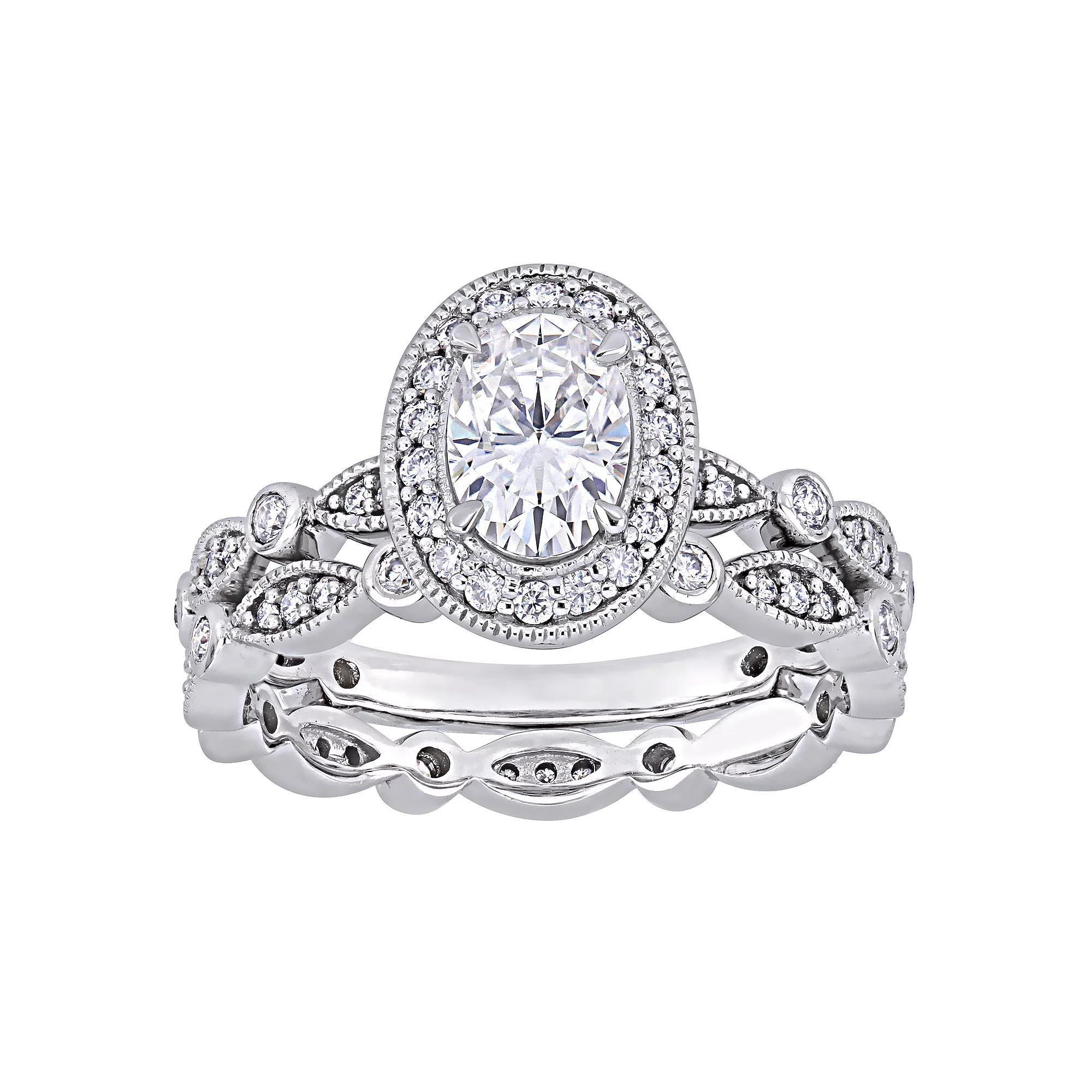 Stella Grace 10k White Gold Lab-Created Moissanite Infinity Engagement Ring Set, Womens Product Image
