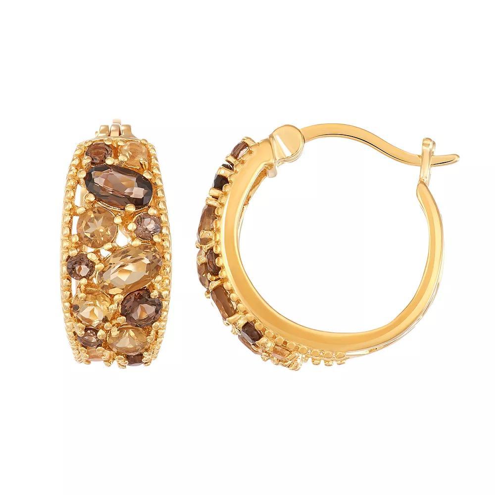 14k Gold Over Silver Cognac & Smoky Quartz Cluster Hoop Earrings, Women's, Gold Tone Product Image