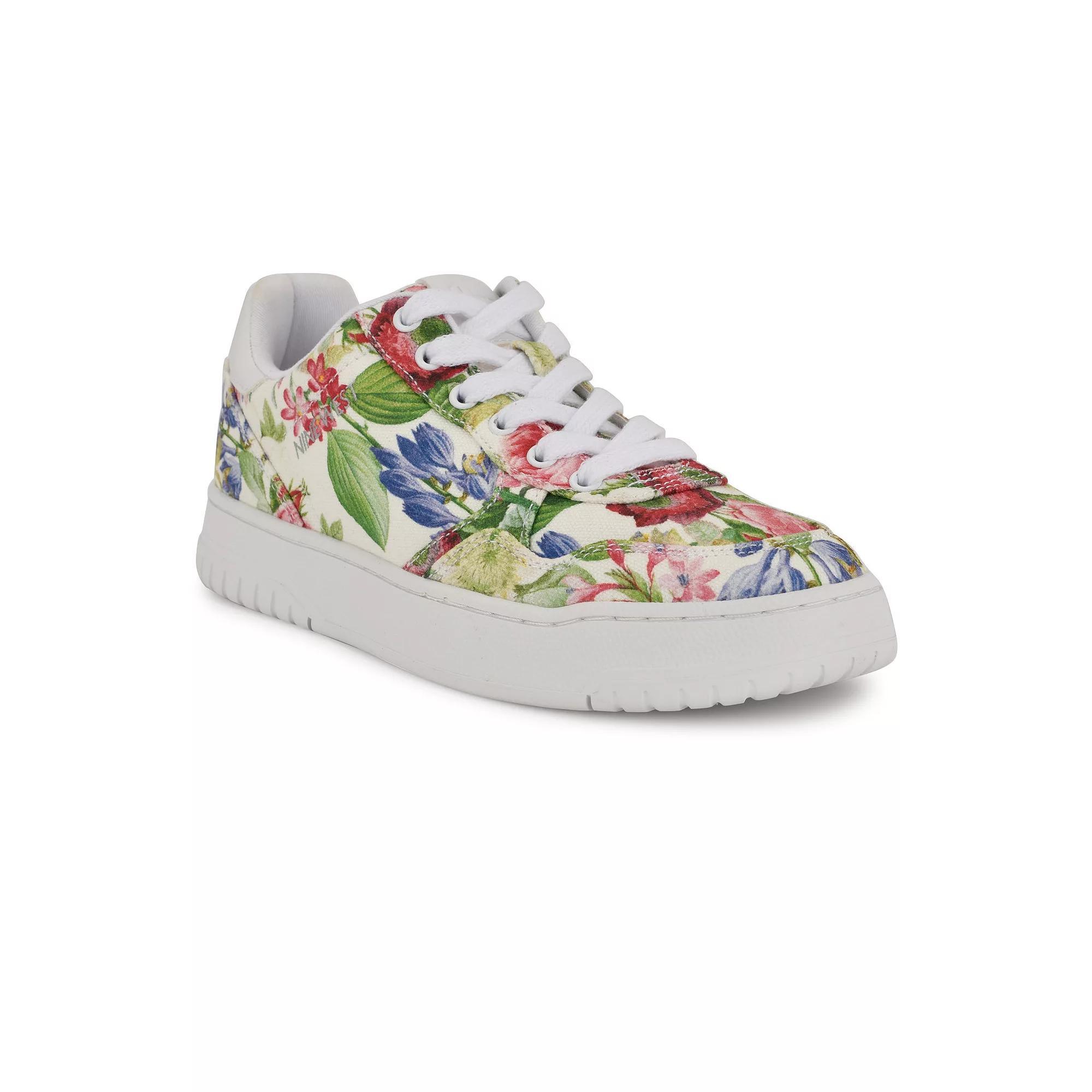 Nine West Nenya Casual Lace-Up Round Toe Sneakers, Women's, Size: 8.5, White Floral Team Product Image