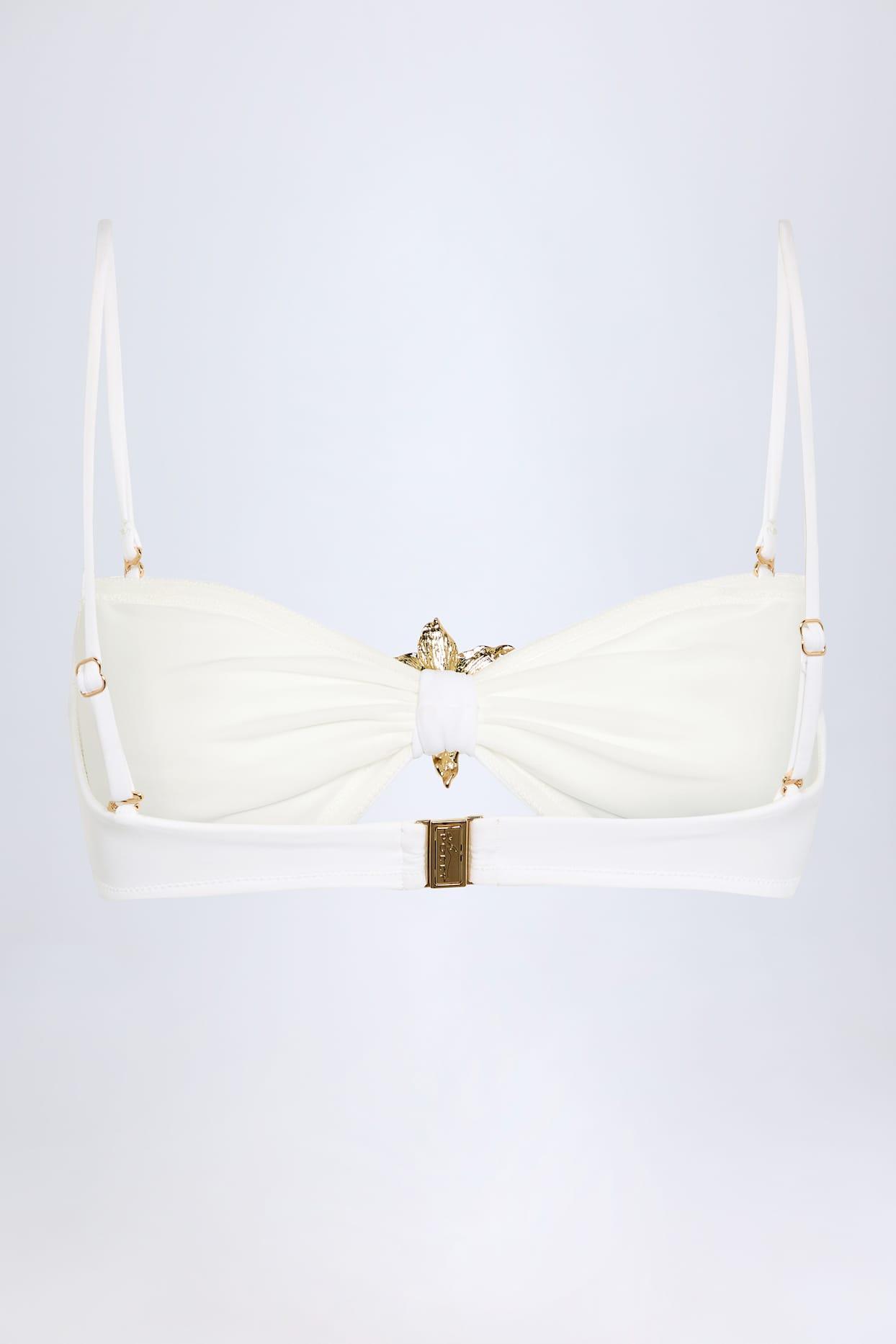 Hardware-Detail Halterneck Bikini Top in White Product Image