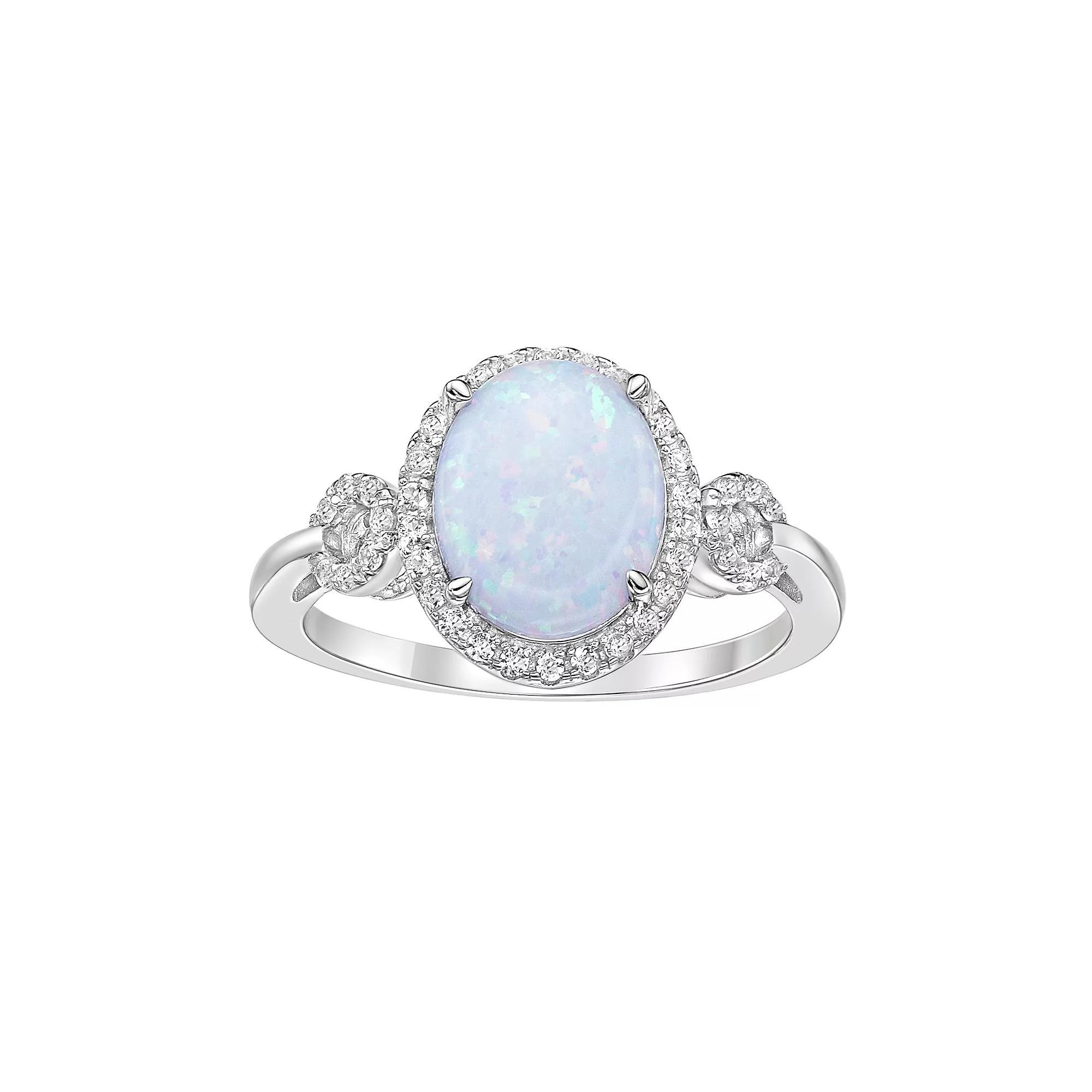 Gemminded Sterling Silver Lab-Created Opal & Lab-Created White Sapphire Ring, Women's, Size: 6 Product Image