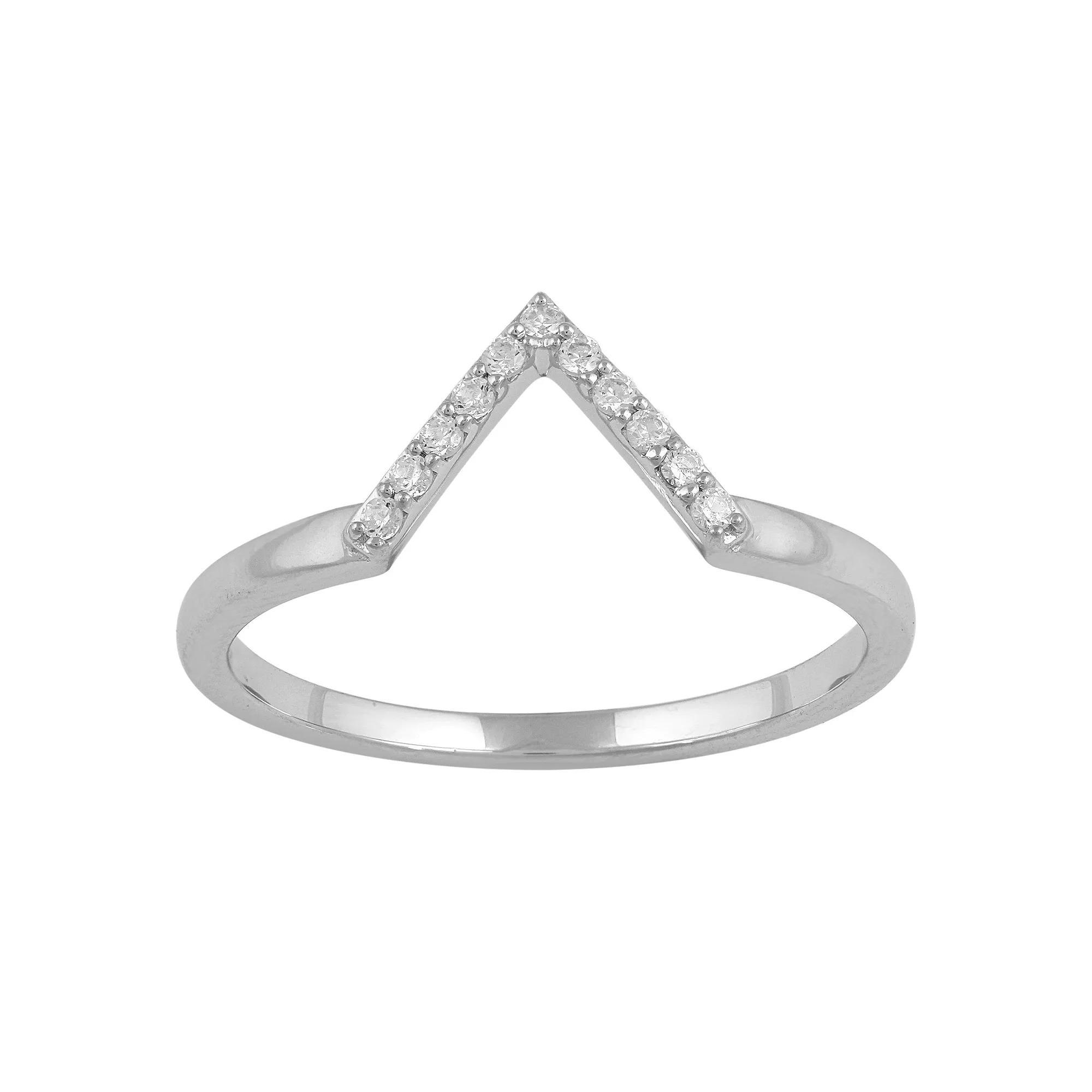 Sterling Silver 1/10 Carat T.W. Diamond V Ring, Women's, Size: 7 Product Image